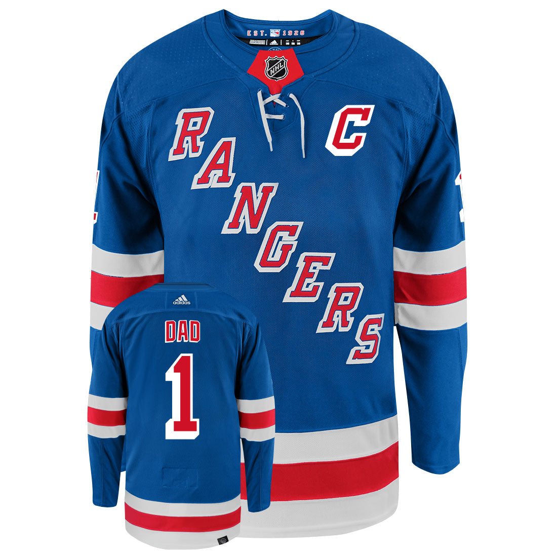 New York Rangers Dad Number One Adidas Primegreen Authentic NHL Hockey Jersey - vstockx
