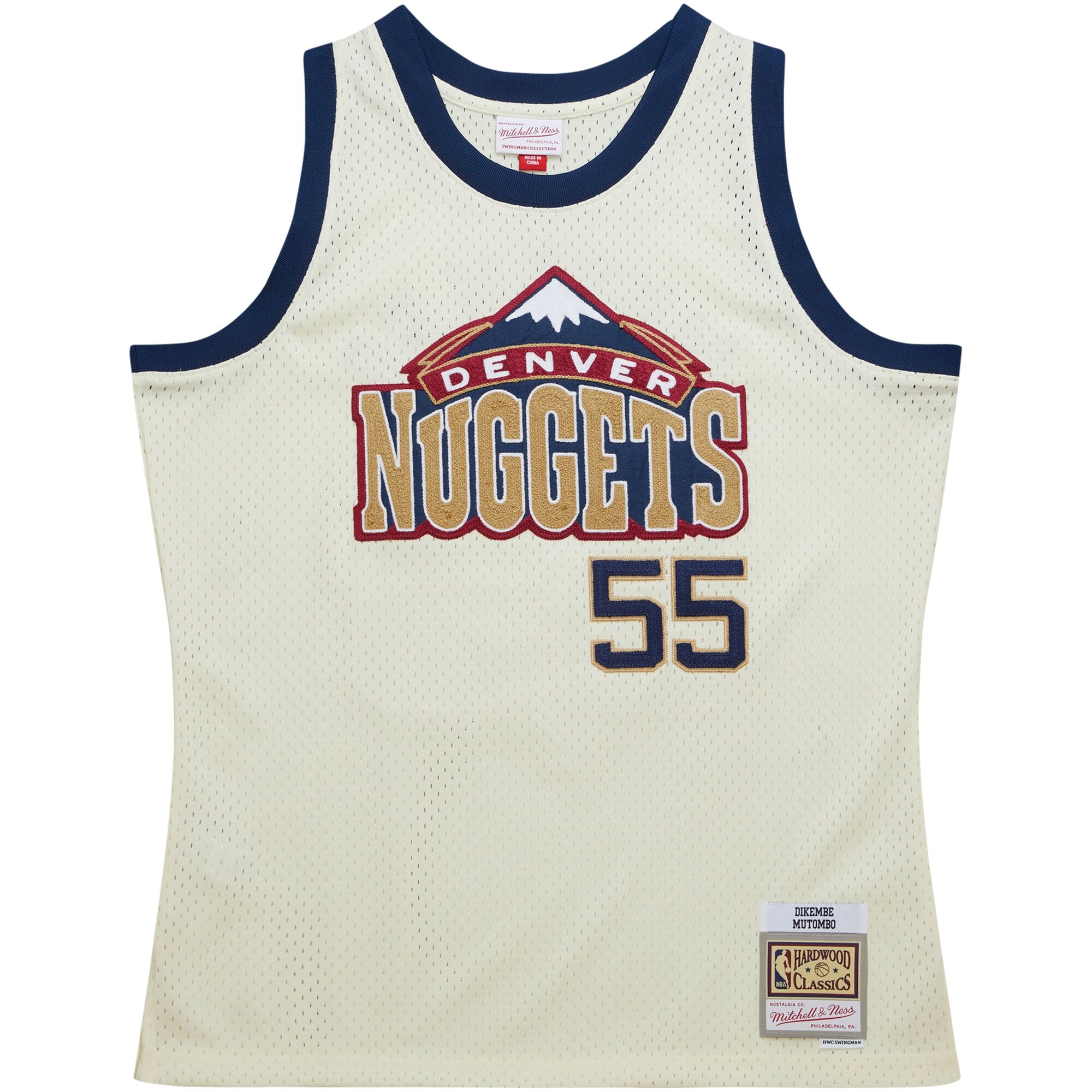 Dikembe Mutombo Denver Nuggets Mitchell & Ness Chainstitch Swingman Jersey - Cream - vstockx