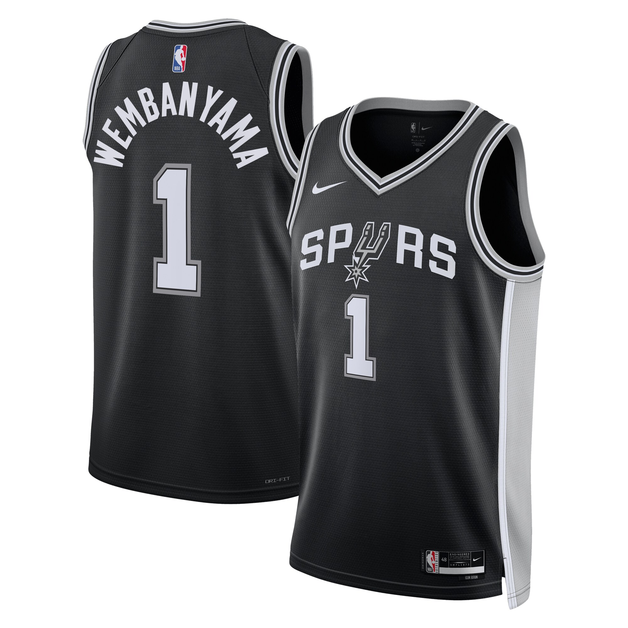 Victor Wembanyama San Antonio Spurs Nike Unisex 2023 NBA Draft First Round Pick Swingman Jersey - Icon Edition - Black - vstockx