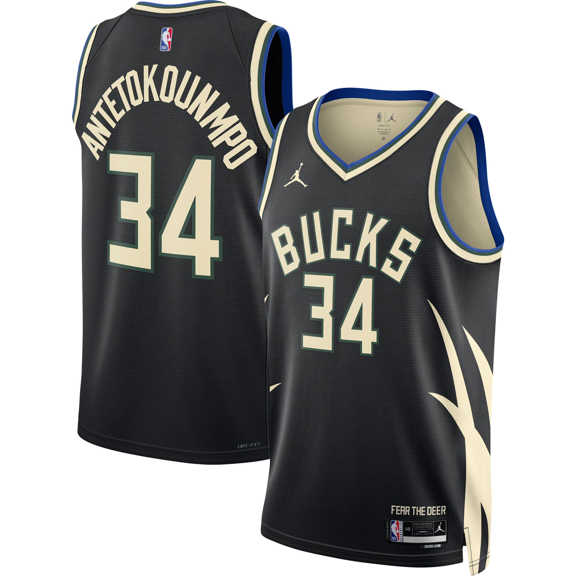 Giannis Antetokounmpo Milwaukee Bucks Jordans Brand Unisex Swingman Jersey - Statement Edition - Black - vstockx
