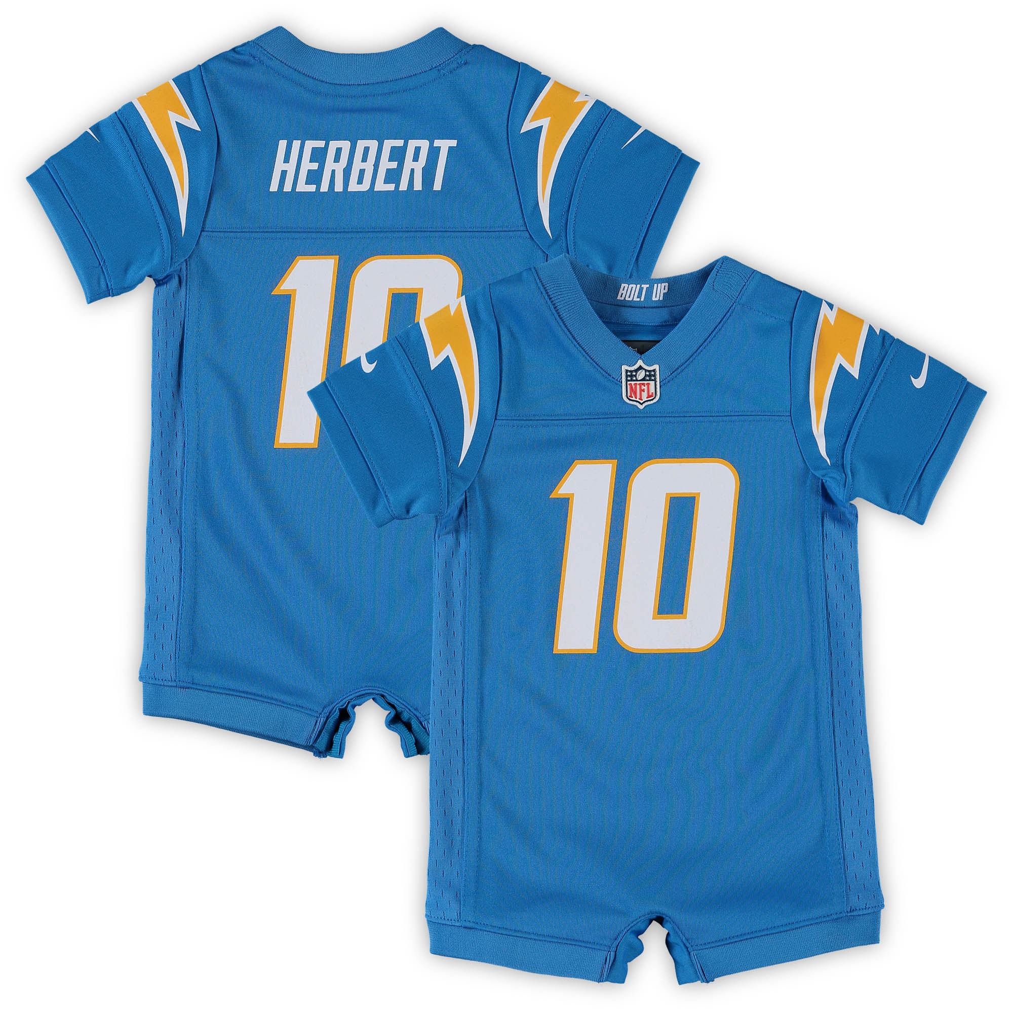 Justin Herbert Los Angeles Chargers Nike Infant Game Romper Jersey - Powder Blue - vstockx