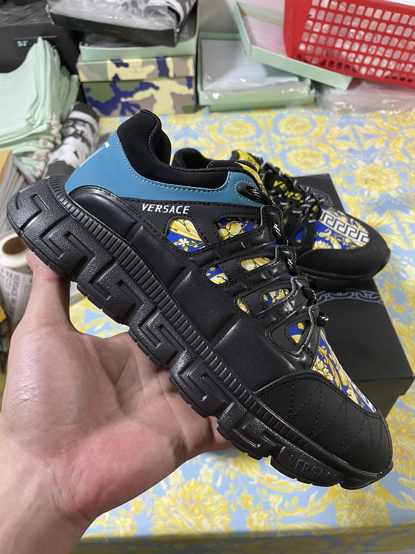 Versace Trigreca Medusa Renaissance Print Blue - vstockx