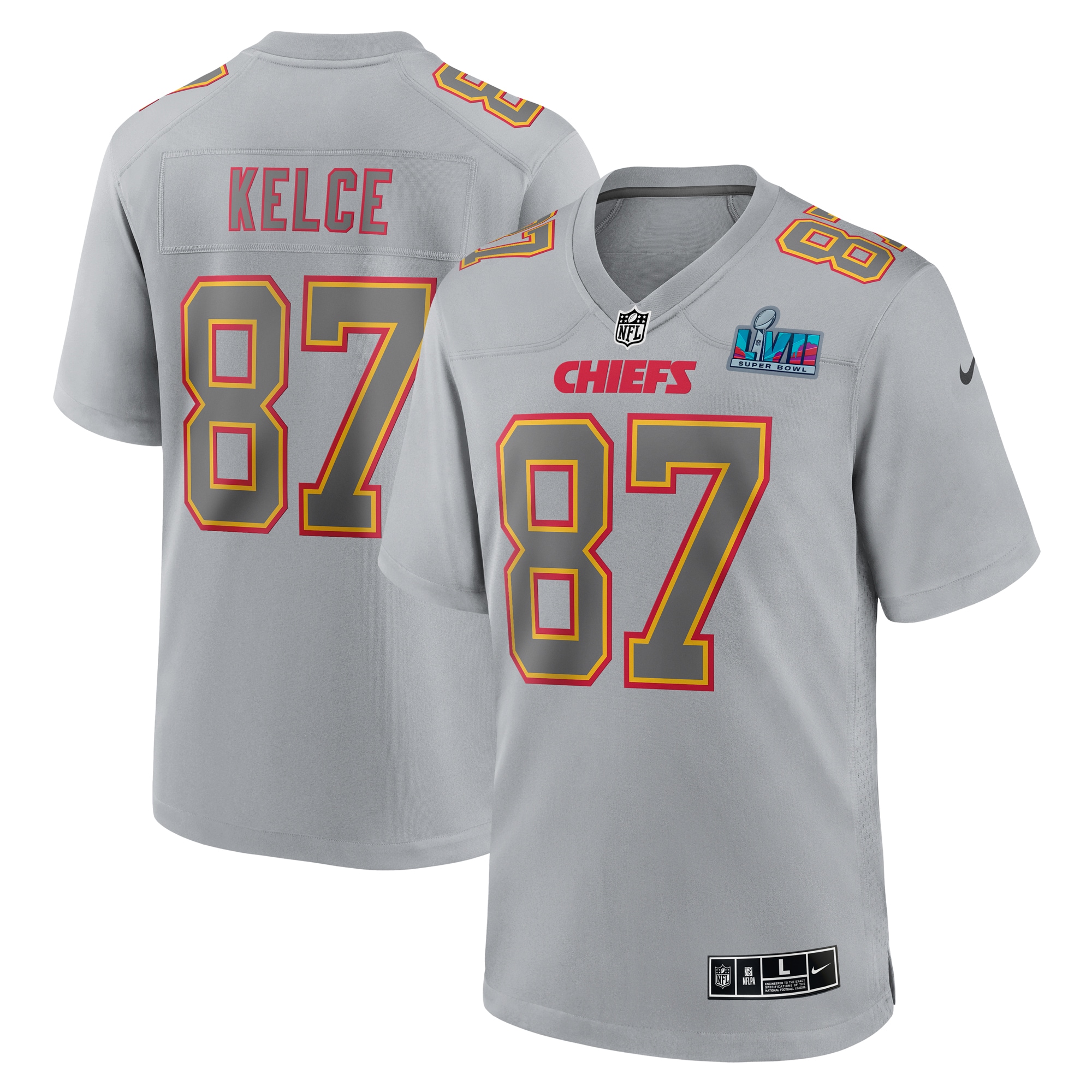 Travis Kelce Kansas City Chiefs Nike Super Bowl LVII Patch Atmosphere Fashion Game Jersey - Gray - vstockx