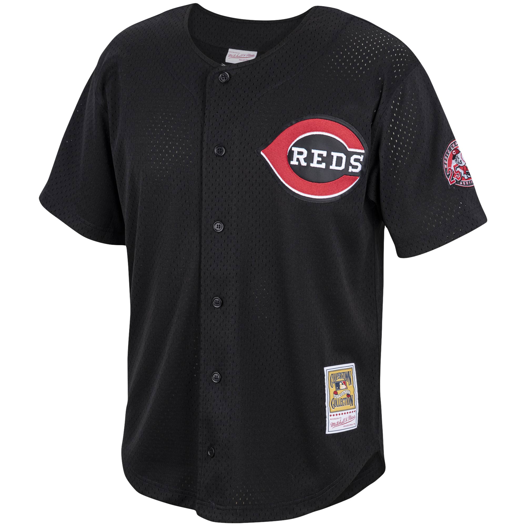 Ken Griffey Jr. Cincinnati Reds Mitchell & Ness Cooperstown Collection Mesh Batting Practice Button-Up Jersey - Black - vstockx