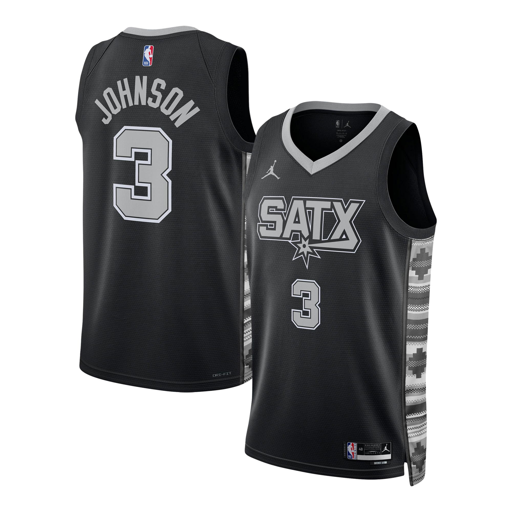 Keldon Johnson San Antonio Spurs Jordans Brand Unisex Swingman Jersey - Statement Edition - Black - vstockx