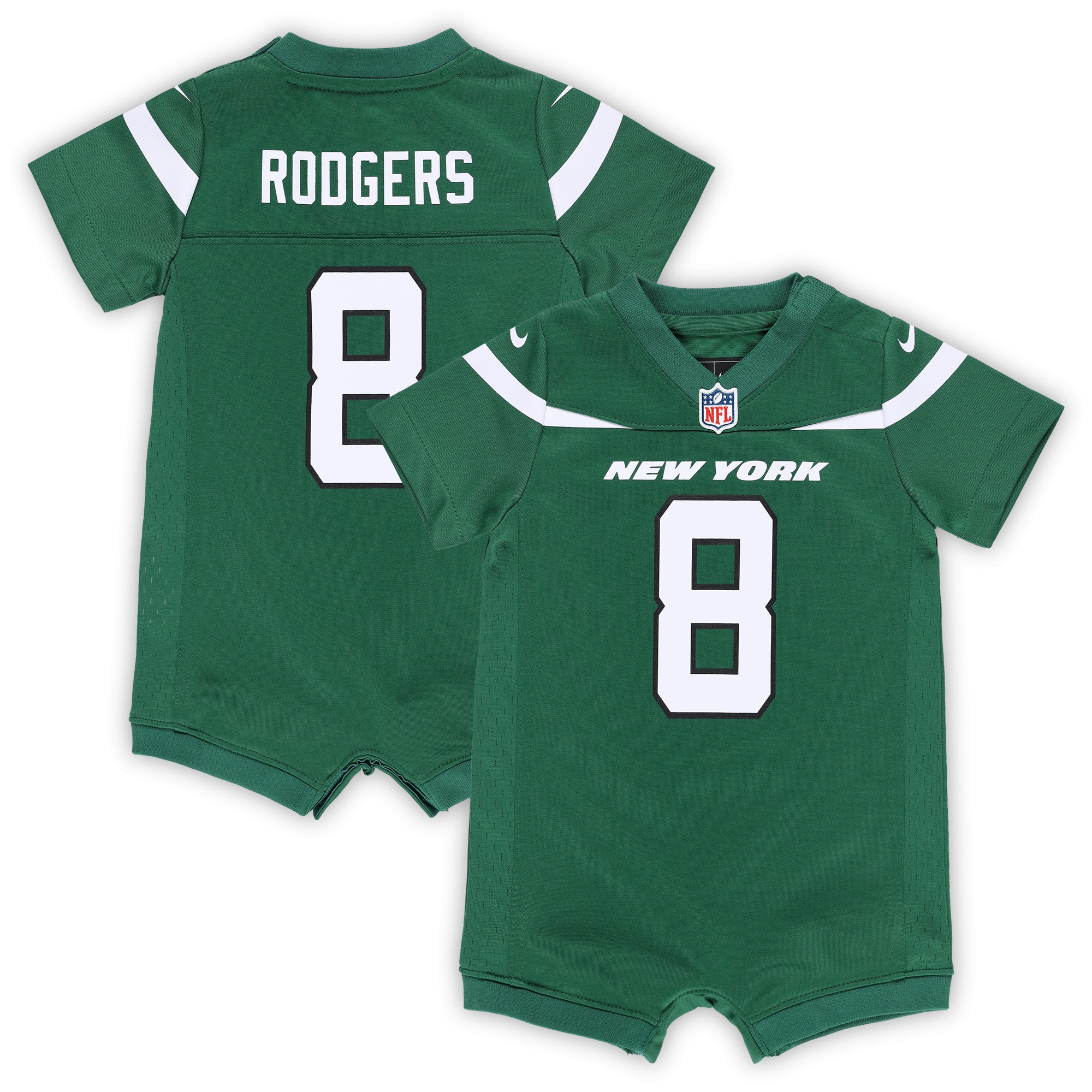 Aaron Rodgers New York Jets Nike Newborn & Infant Game Romper Jersey - Green - vstockx