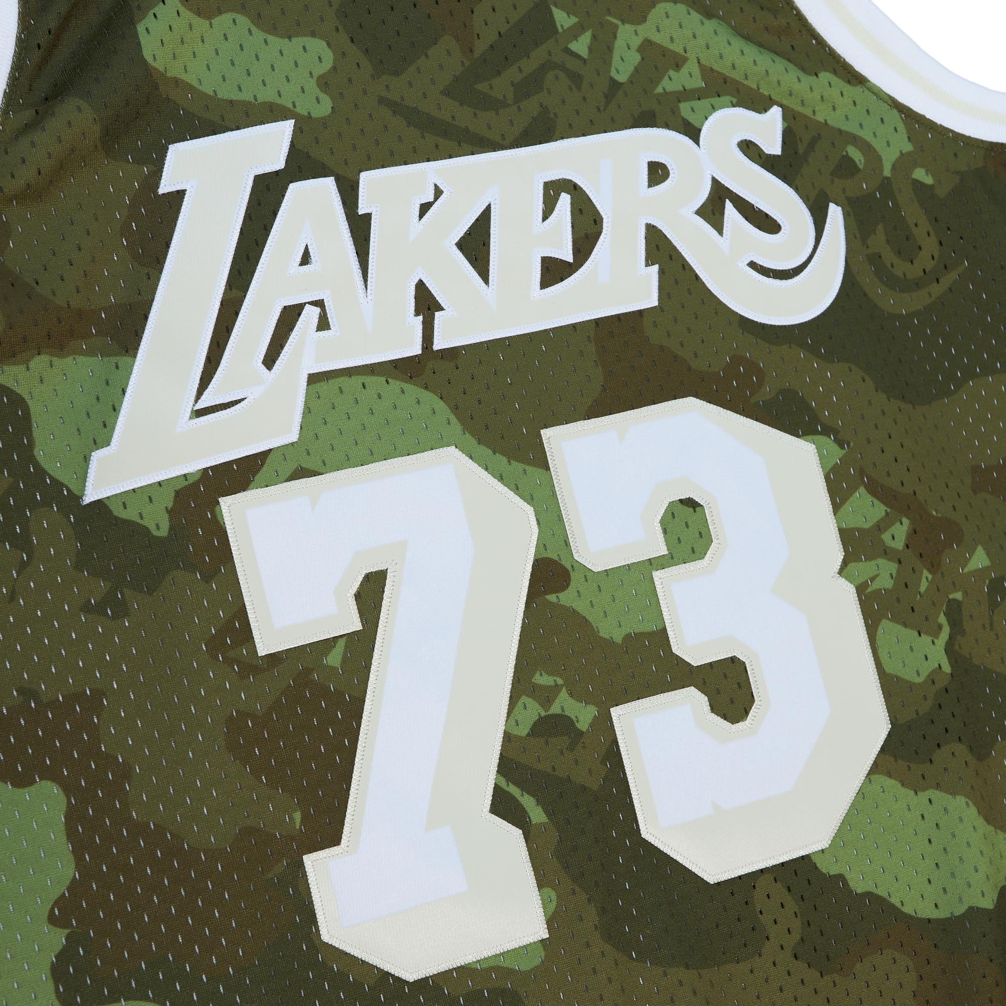 Dennis Rodman Los Angeles Lakers Mitchell & Ness Hardwood Classics 1998/99 Ghost Green Swingman Jersey - Camo - vstockx