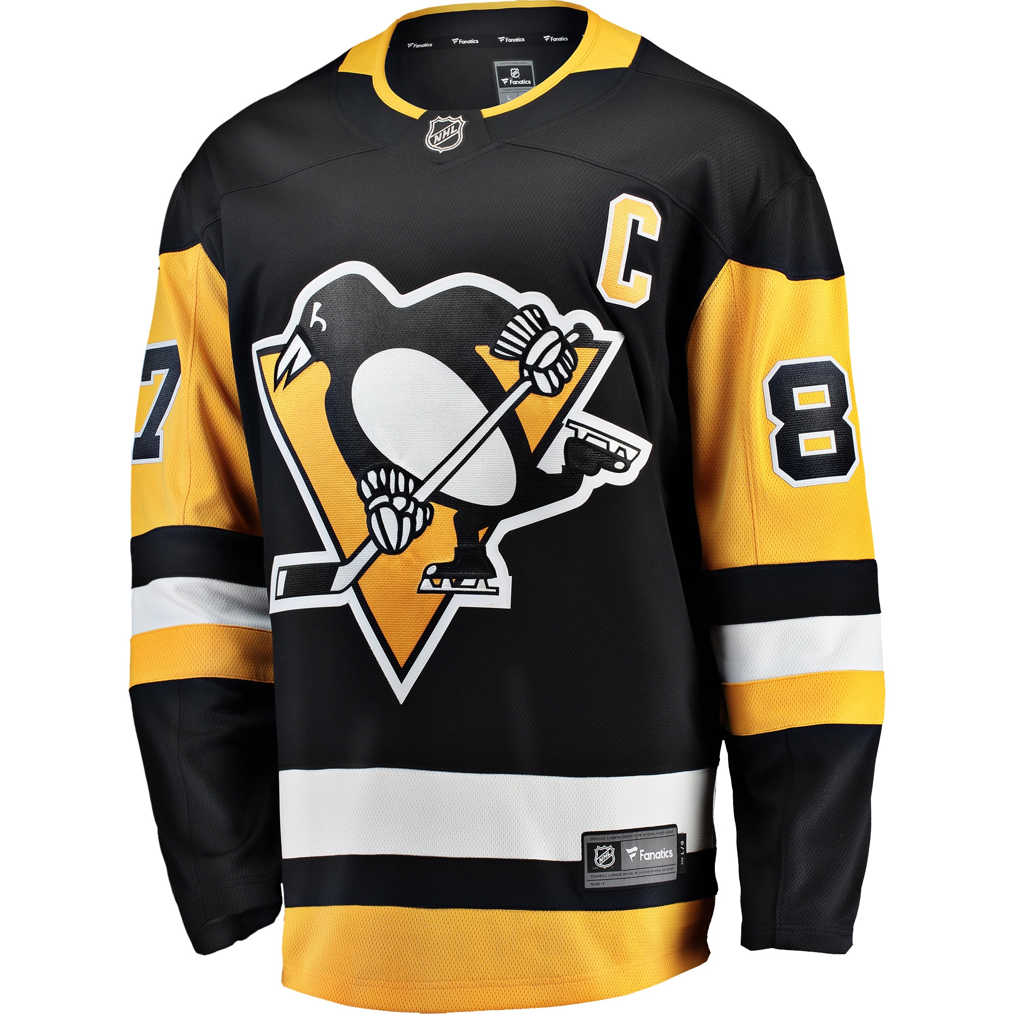 Sidney Crosby Pittsburgh Penguins Fanatics Branded Captain Patch Home Breakaway Jersey - Black - vstockx