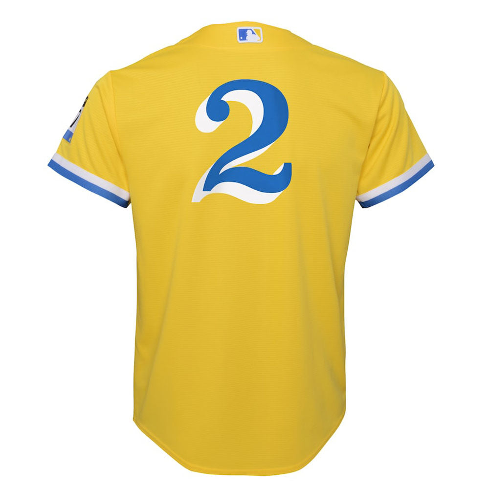Youth Boston Red Sox Xander Bogaerts City Connect Replica Jersey - Gold - vstockx