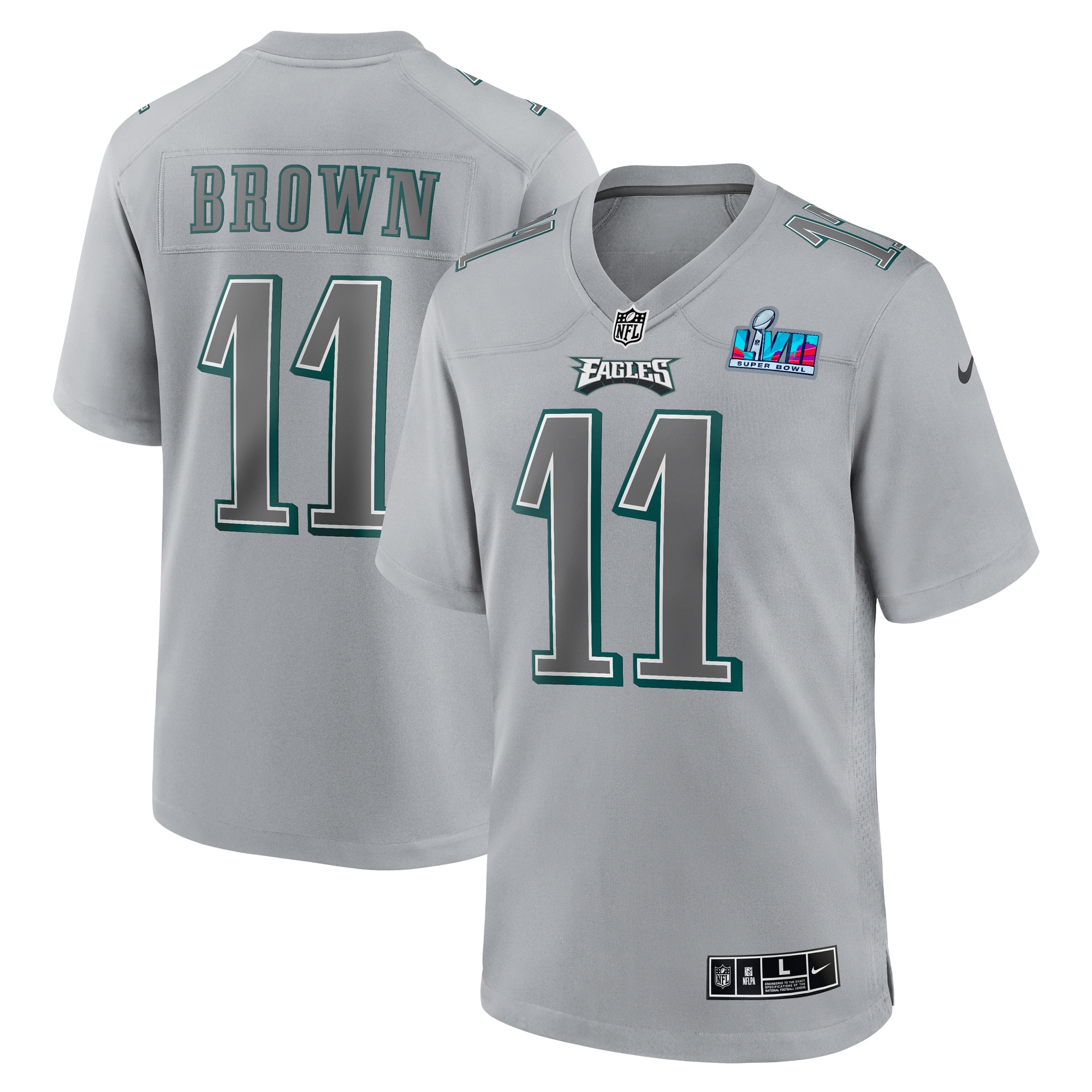 A.J. Brown Philadelphia Eagles Nike Super Bowl LVII Patch Atmosphere Fashion Game Jersey - Gray - vstockx
