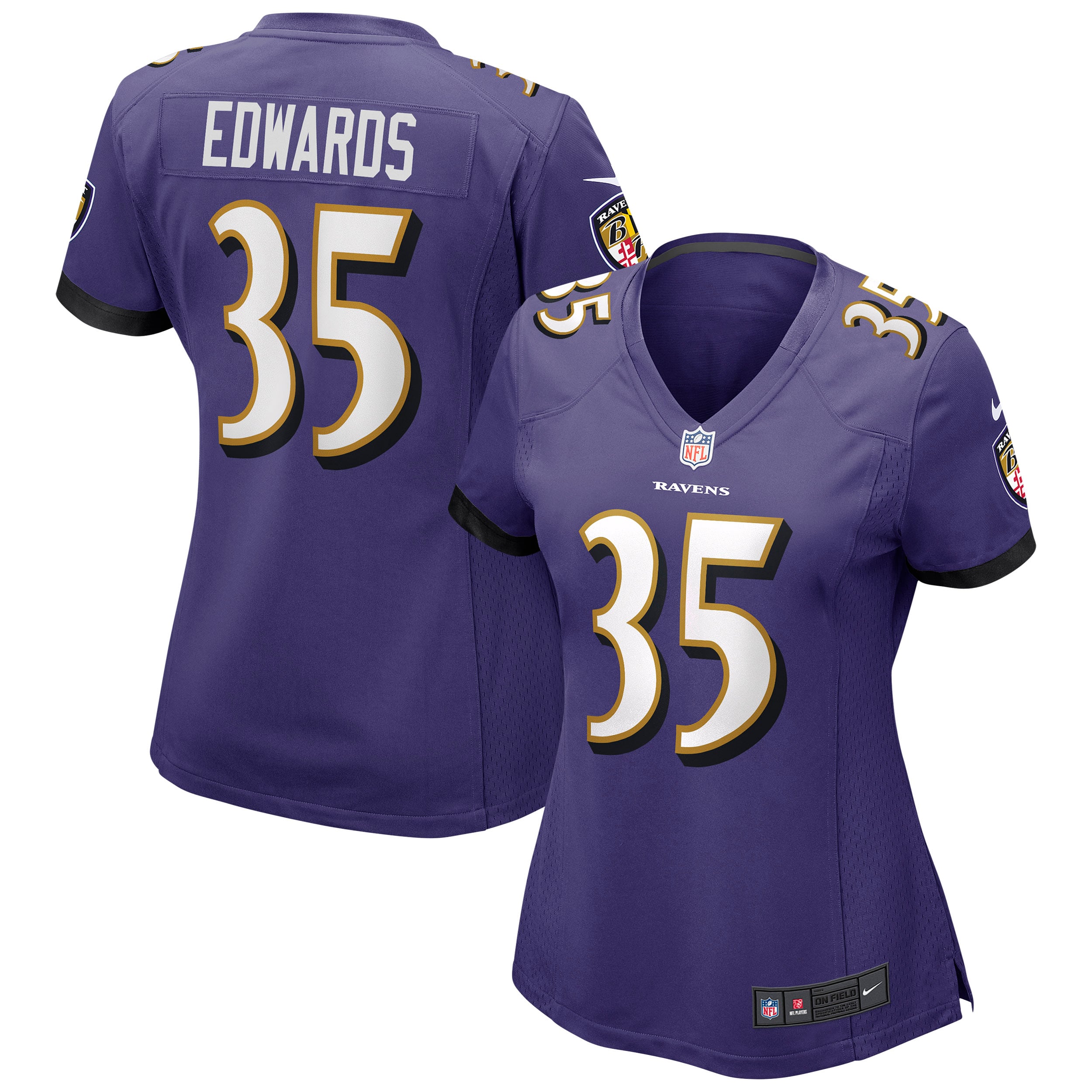 Women's Nike Gus Edwards Purple Baltimore Ravens Game Jersey - vstockx