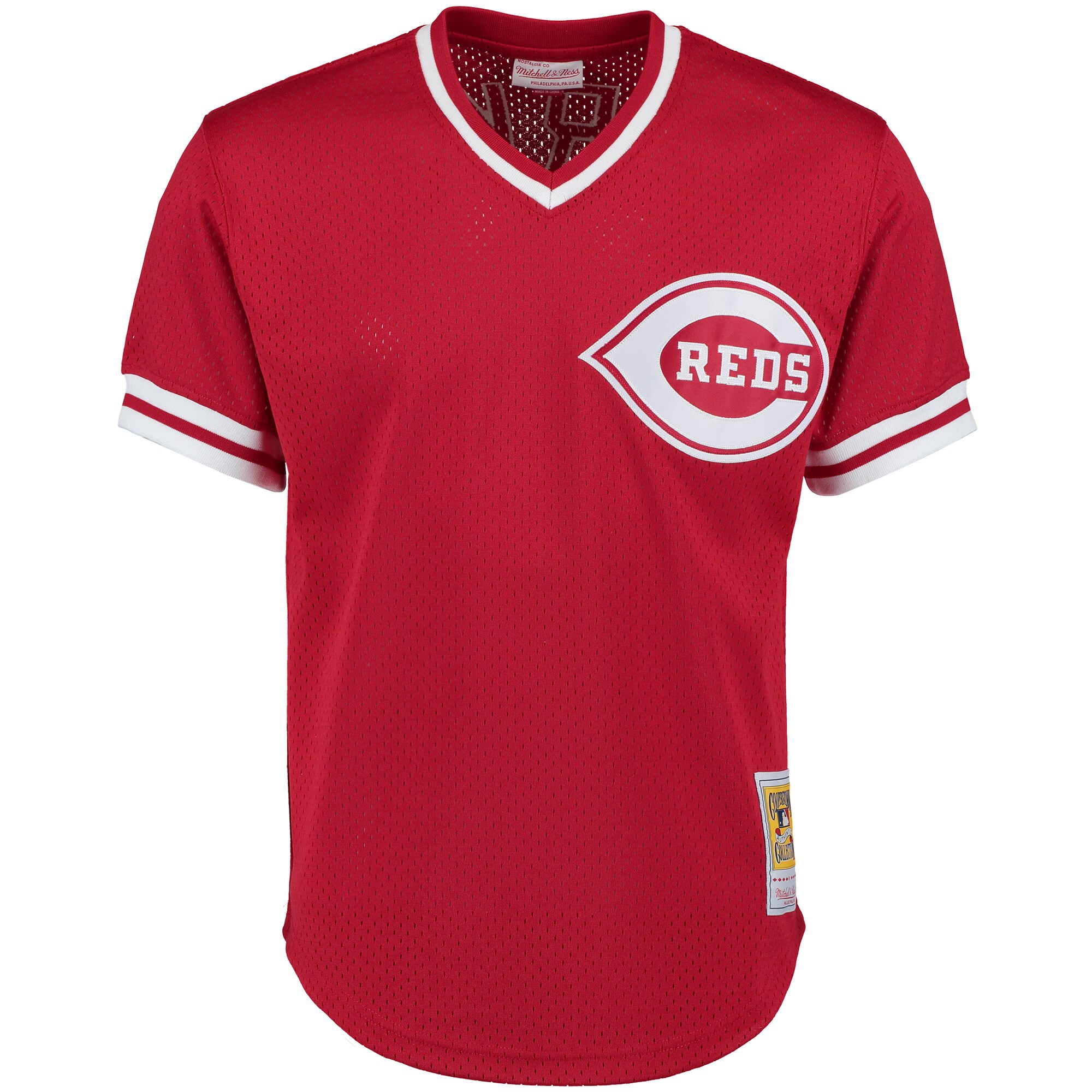 Barry Larkin Cincinnati Reds Mitchell & Ness Cooperstown Collection Mesh Batting Practice Button-Up Jersey - Red - vstockx