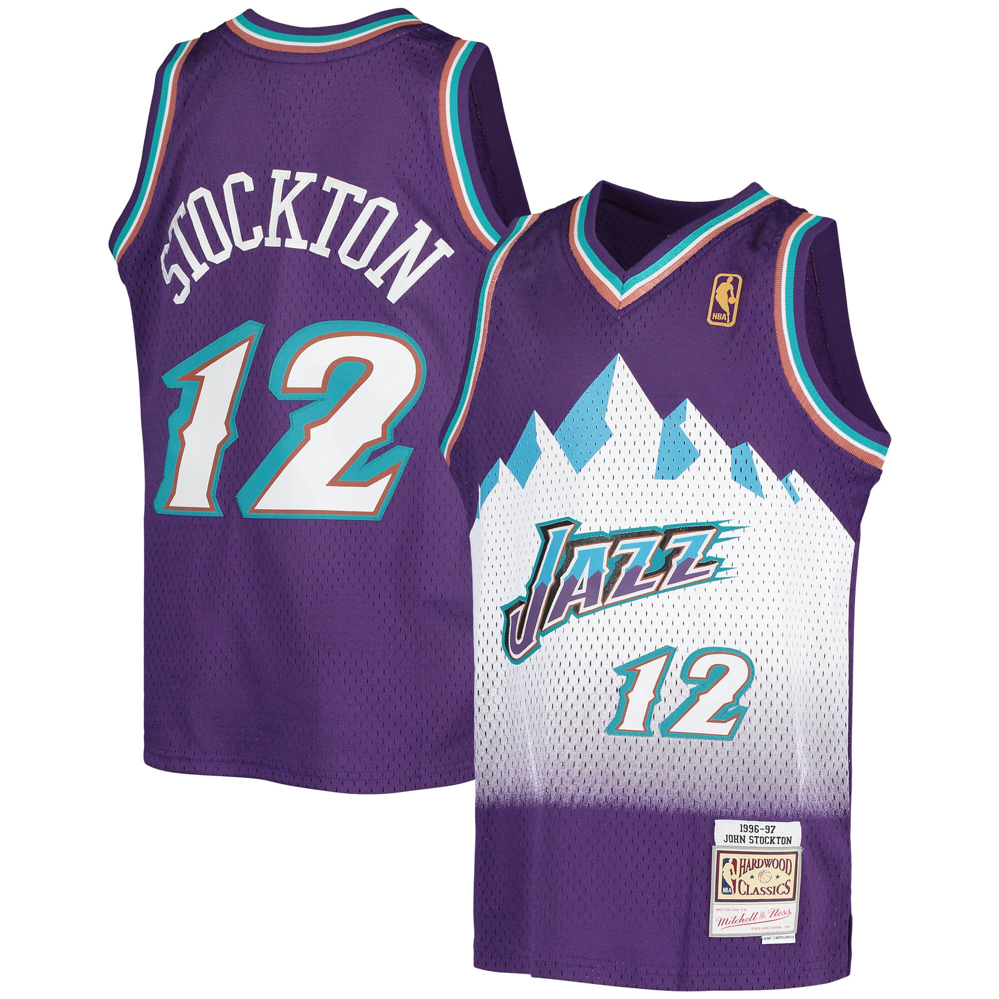 John Stockton Utah Jazz Mitchell & Ness Youth 1991-92 Hardwood Classics Swingman Throwback Jersey - Purple - vstockx