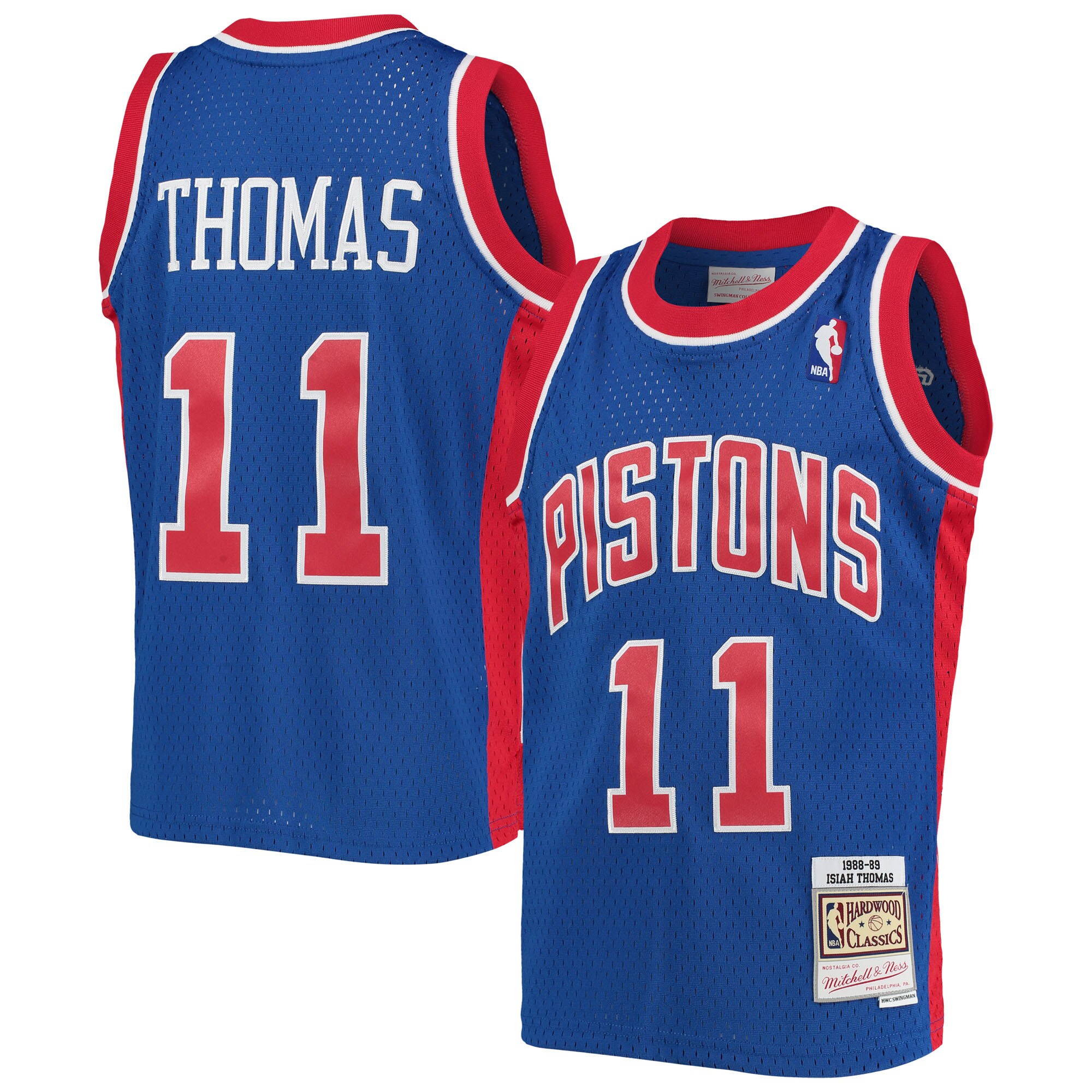 Isaiah Thomas Detroit Pistons Mitchell & Ness Youth 1988-89 Hardwood Classics Swingman Jersey - Blue - vstockx