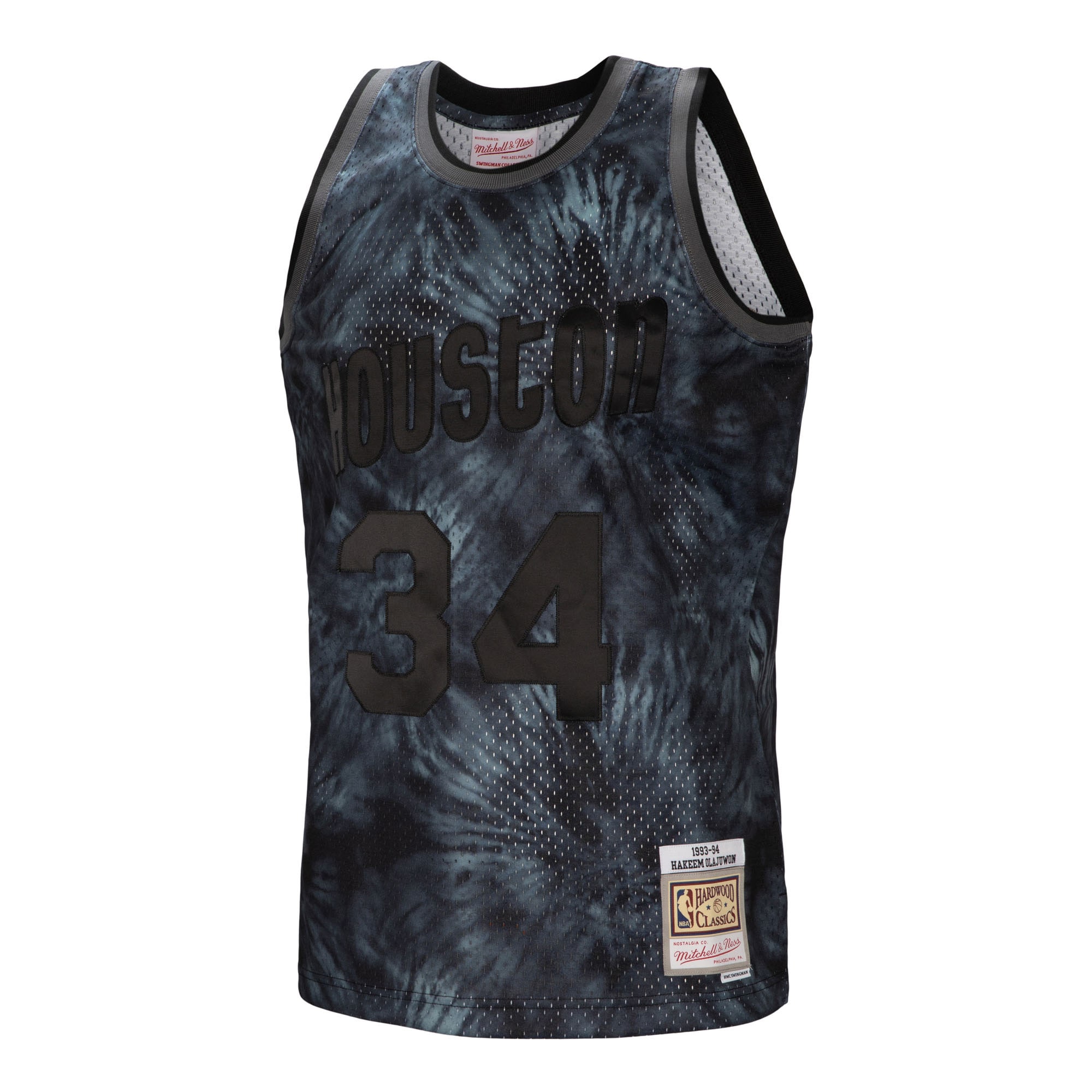 Hakeem Olajuwon Houston Rockets Mitchell & Ness Hardwood Classics 1993/94 Tie-Dye Swingman Jersey - Black - vstockx