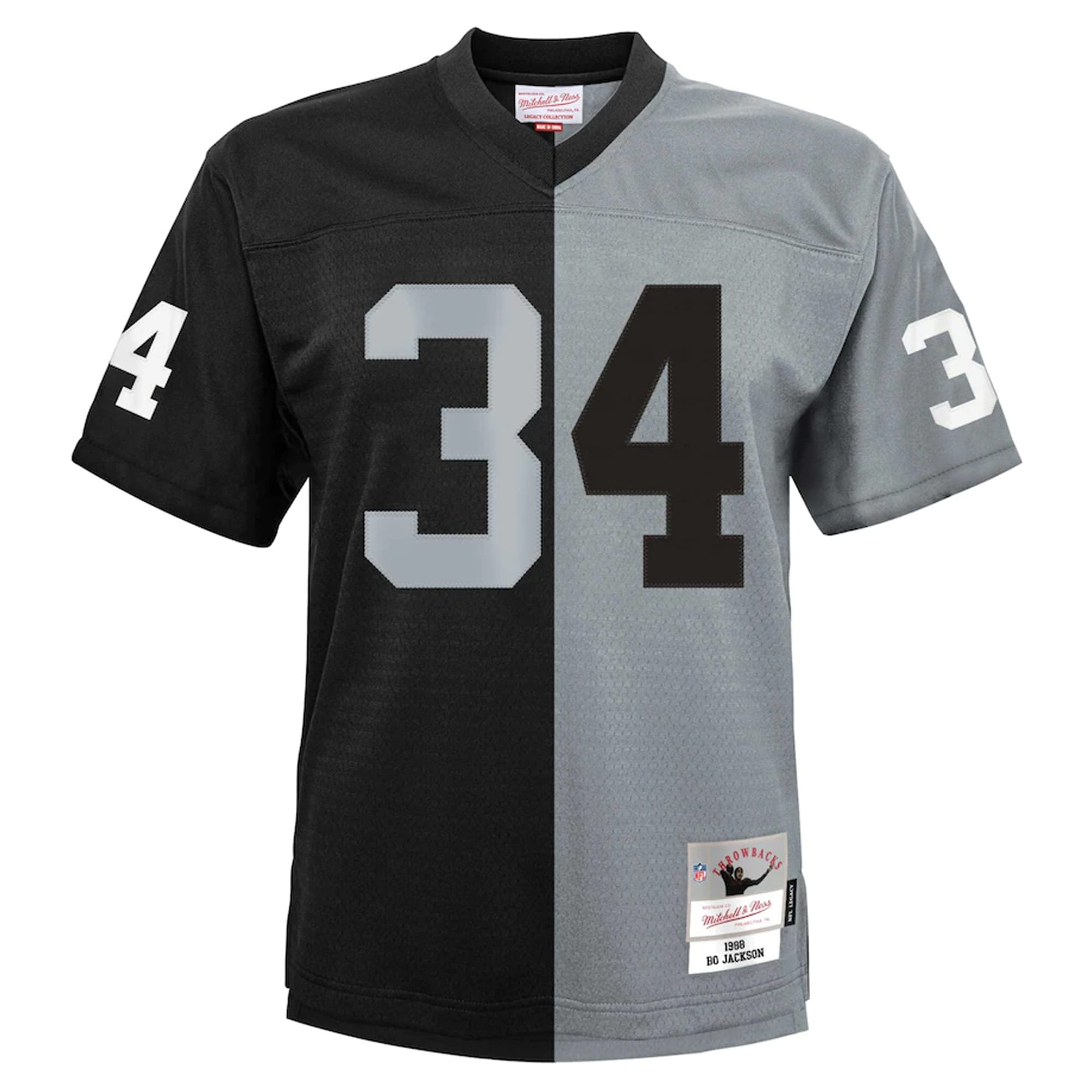 Bo Jackson Las Vegas Raiders Mitchell & Ness Youth Split Legacy Jersey - Black/Silver - vstockx