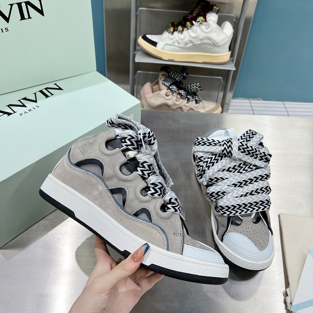 Lanvin Men's Gray Curb Sneakers In Suede And Leather - vstockx