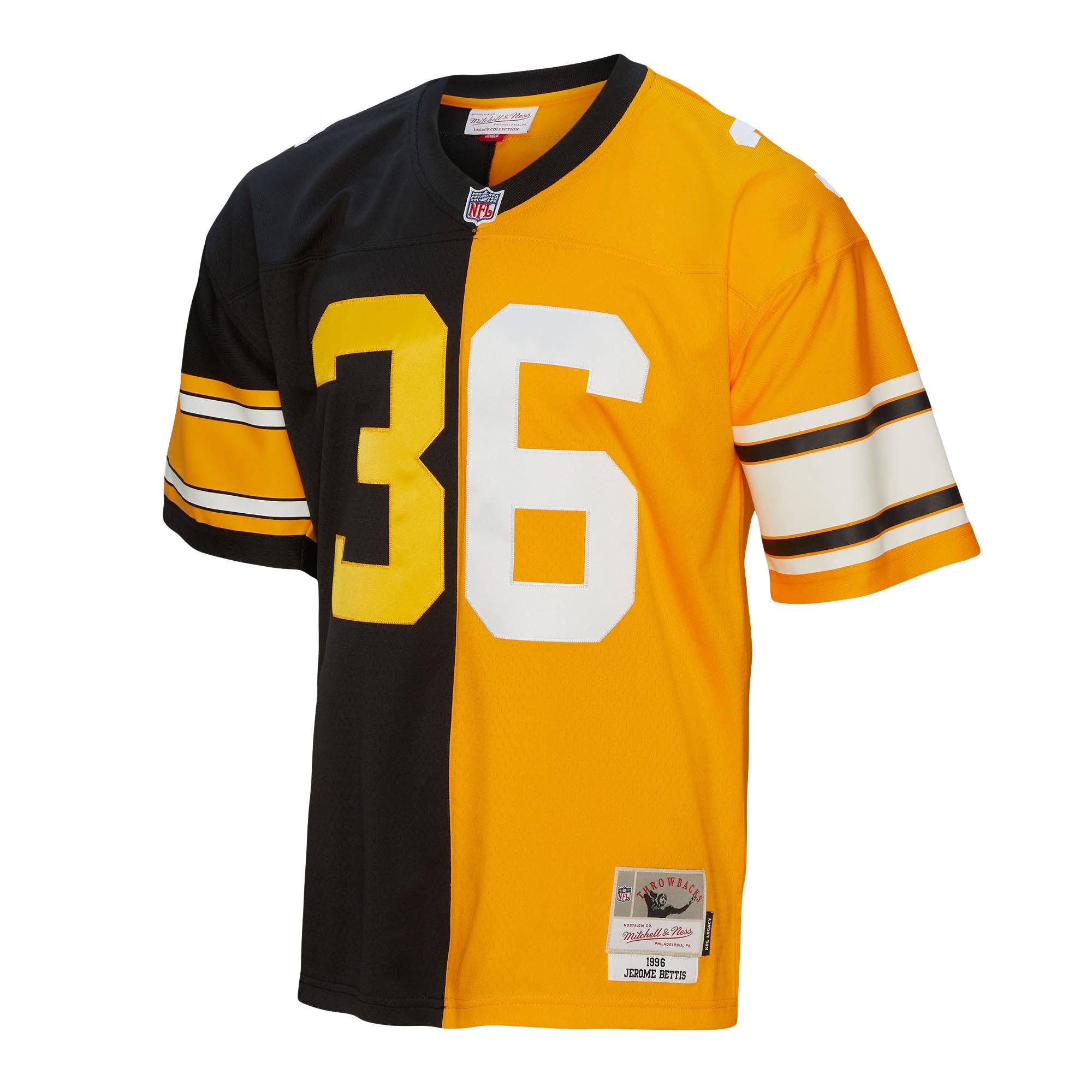 Jerome Bettis Pittsburgh Steelers Mitchell & Ness 1996 Split Legacy Replica Jersey - Black/Gold - vstockx