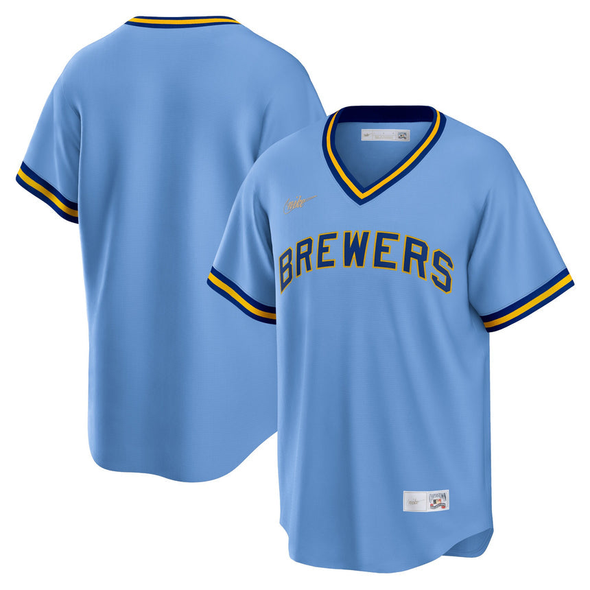 Men's Milwaukee Brewers Cooperstown Collection Blue Replica Team Jersey - vstockx