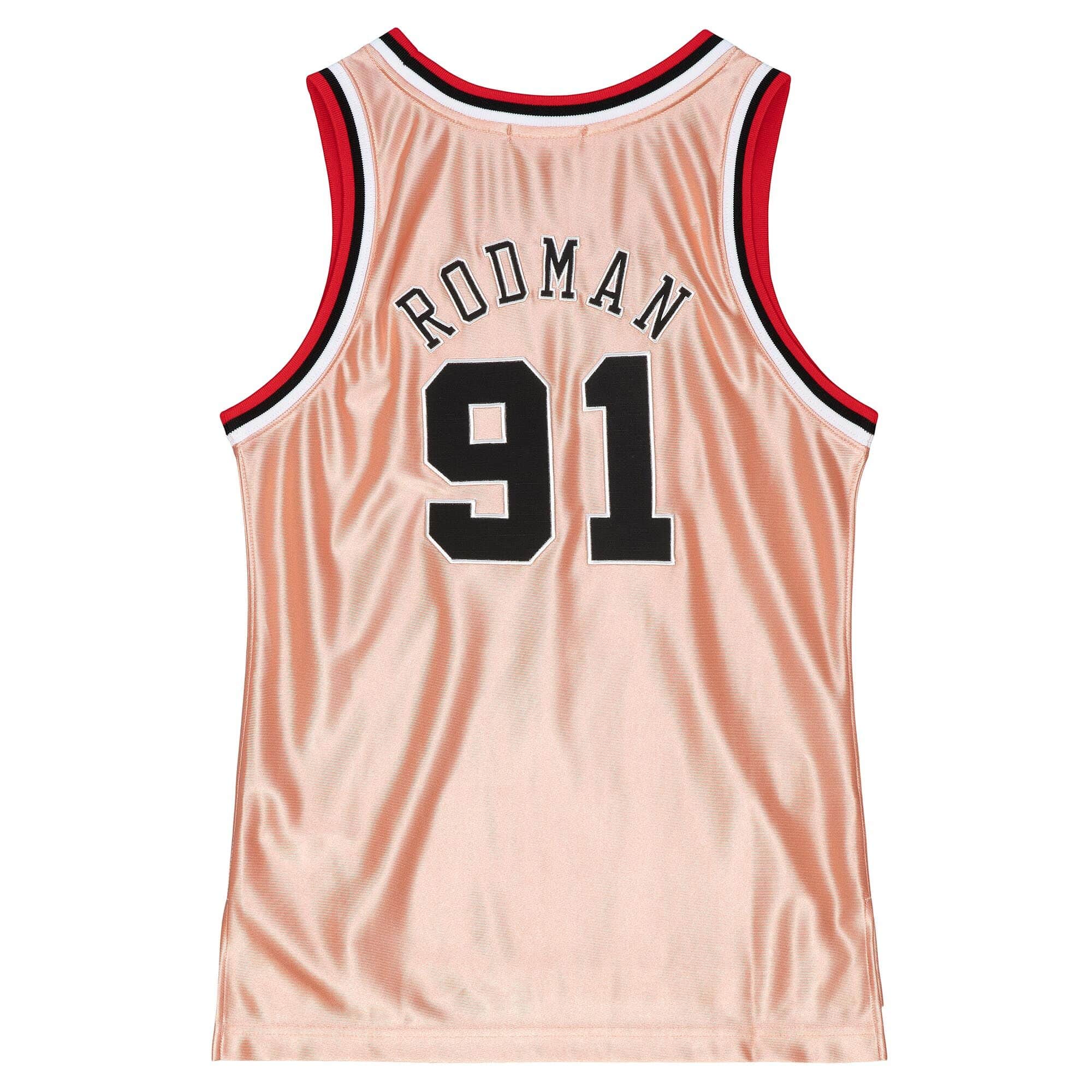 Womens 75th Anniversary Rose Gold Swingman Dennis Rodman Chicago Bulls 1997-98 Jersey - vstockx