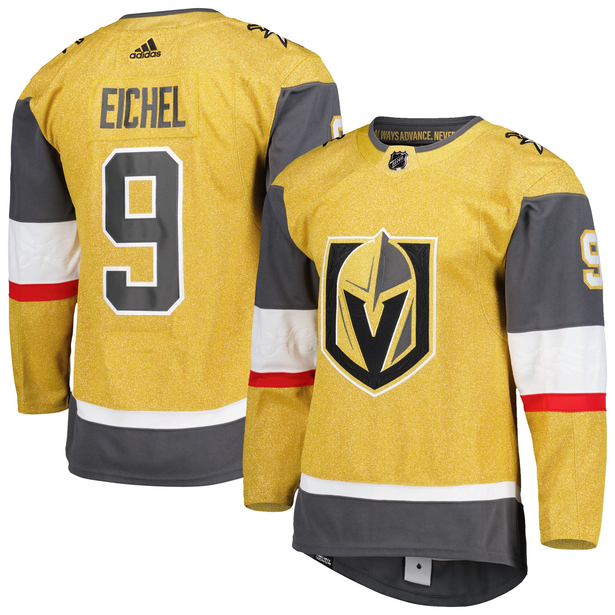 Jack Eichel Vegas Golden Knights adidas Alternate Primegreen Authentic Pro Player Jersey - Gold - vstockx