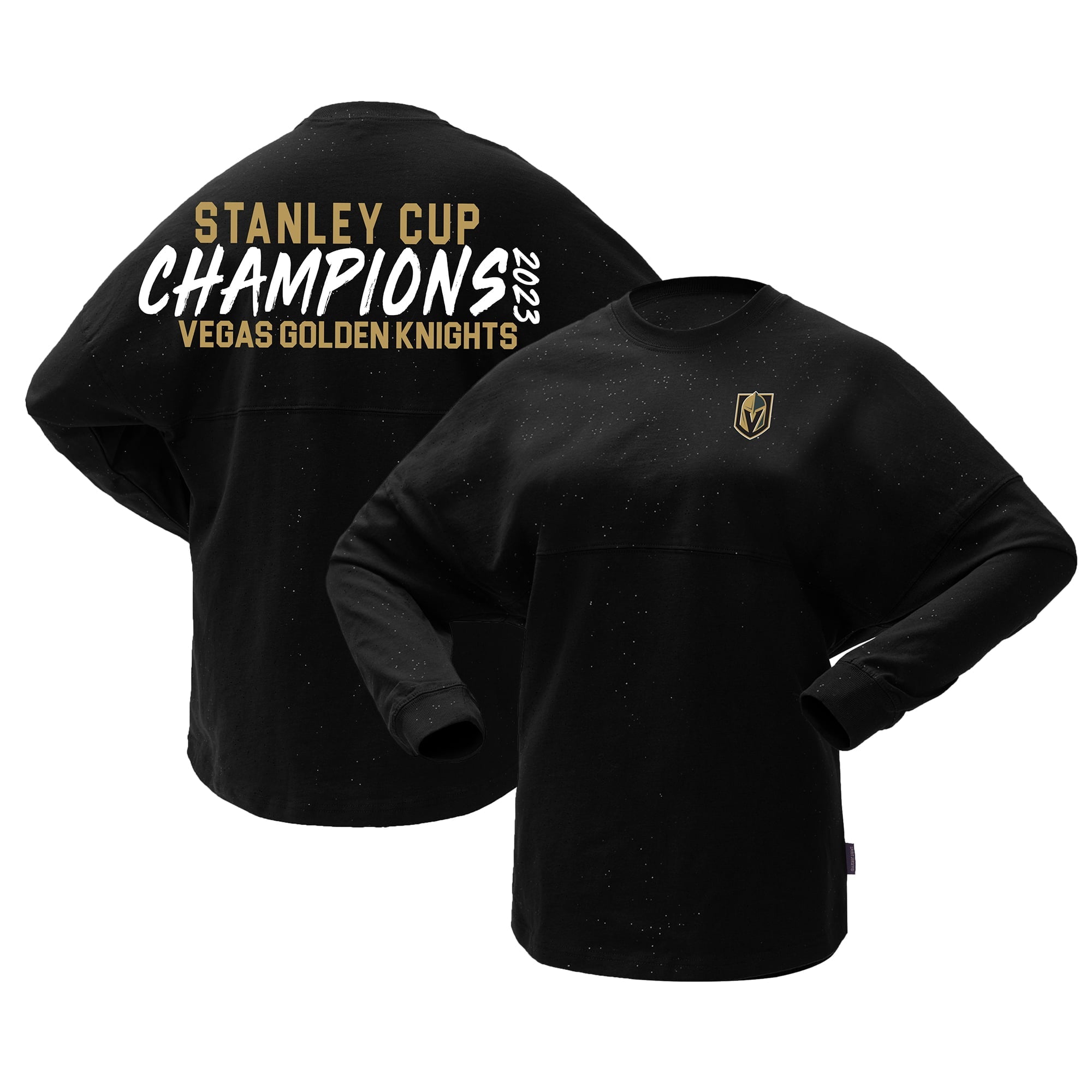 Women's Fanatics Branded Black Vegas Golden Knights 2023 Stanley Cup Champions Sparkle Spirit Jersey Long Sleeve - vstockx