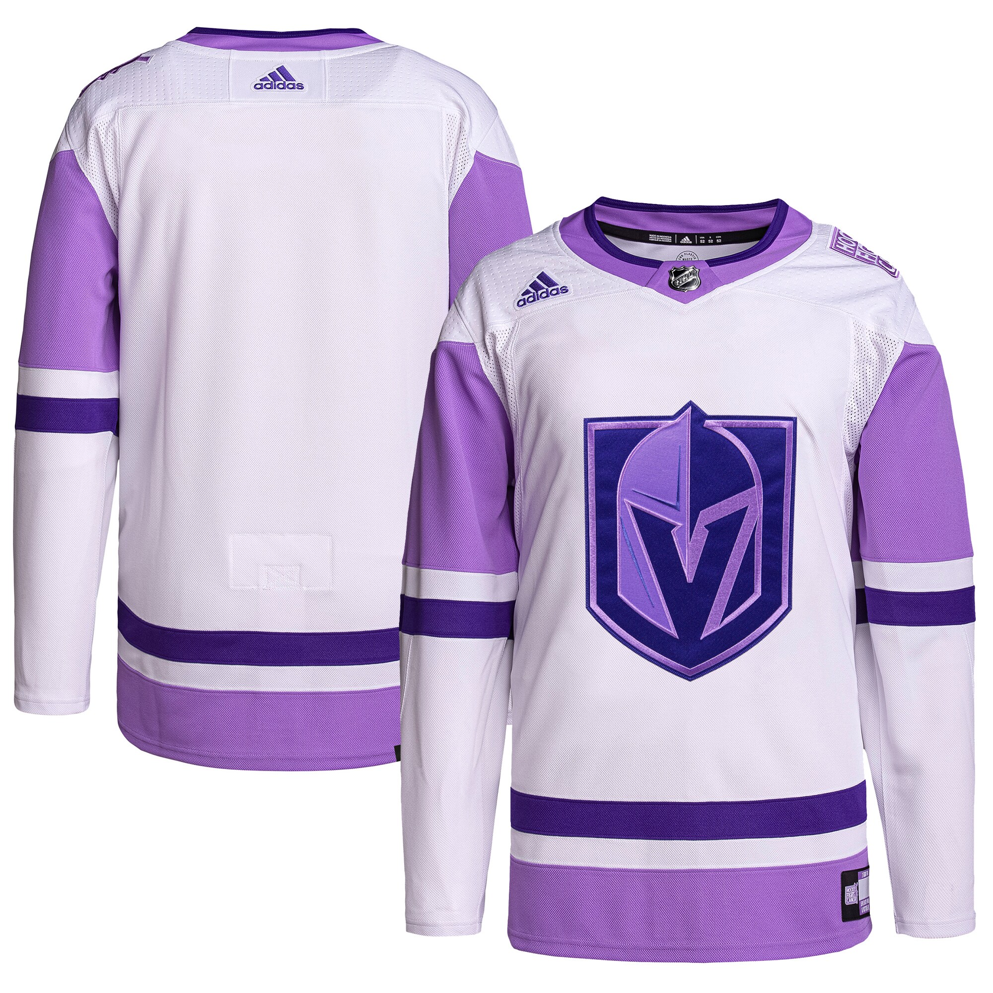Vegas Golden Knights adidas Hockey Fights Cancer Primegreen Authentic Blank Practice Jersey - White/Purple - vstockx