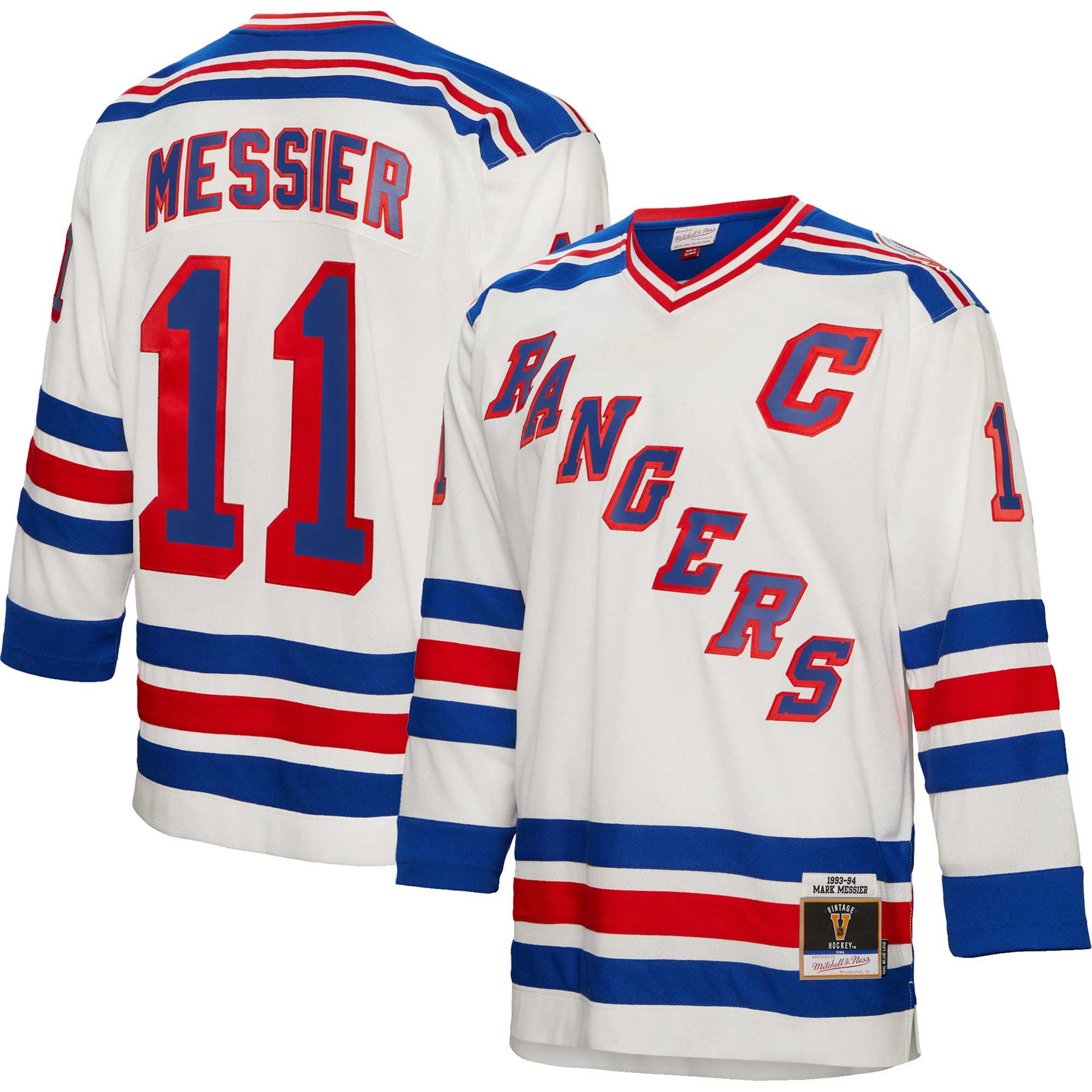 Mark Messier New York Rangers Mitchell & Ness 1993/94 Captain Patch Blue Line Player Jersey - White - vstockx
