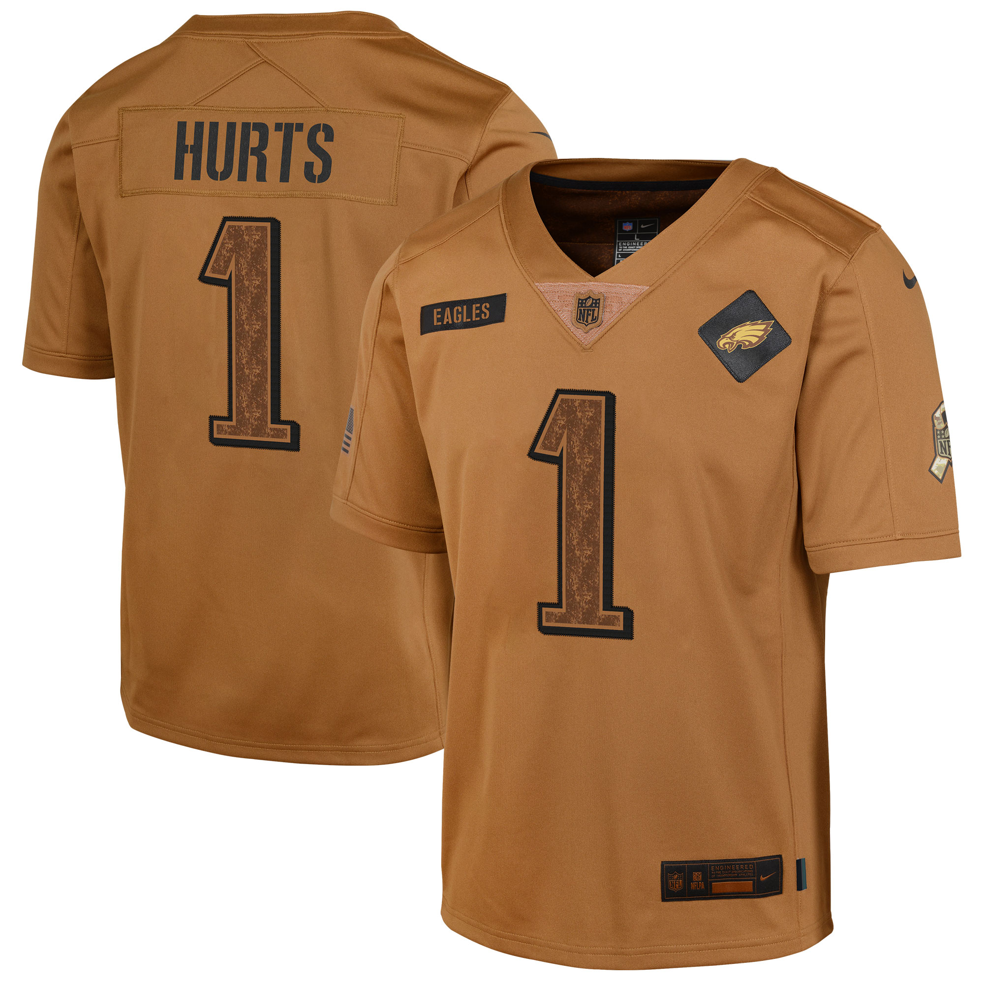 Jalen Hurts Philadelphia Eagles Nike Youth 2023 Salute To Service Limited Jersey - Brown - vstockx