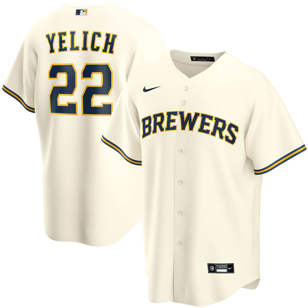 Youth Milwaukee Brewers Christian Yelich Home Player Jersey - Cream - vstockx
