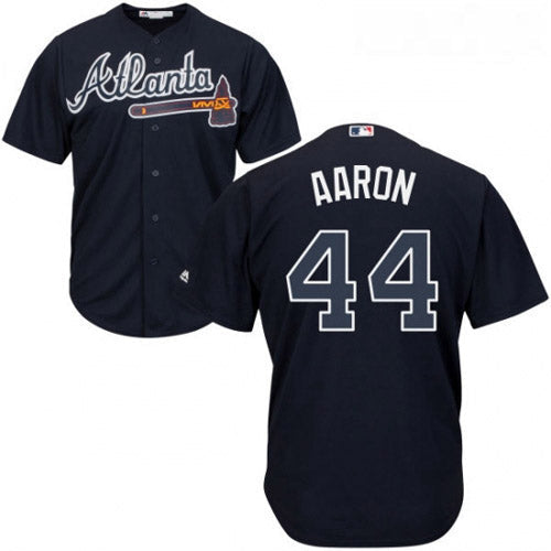 Men's Atlanta Braves Hank Aaron Replica Alternate Jersey - Navy - vstockx