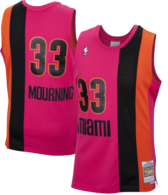 Men's Miami Heat Alonzo Mourning Mitchell & Ness Hardwood Classics Reload 2.0 Swingman Jersey - Pink - vstockx