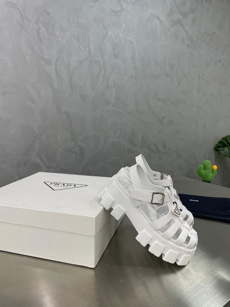 Prada Monolith Foam Rubber 55mm Sandals White - vstockx