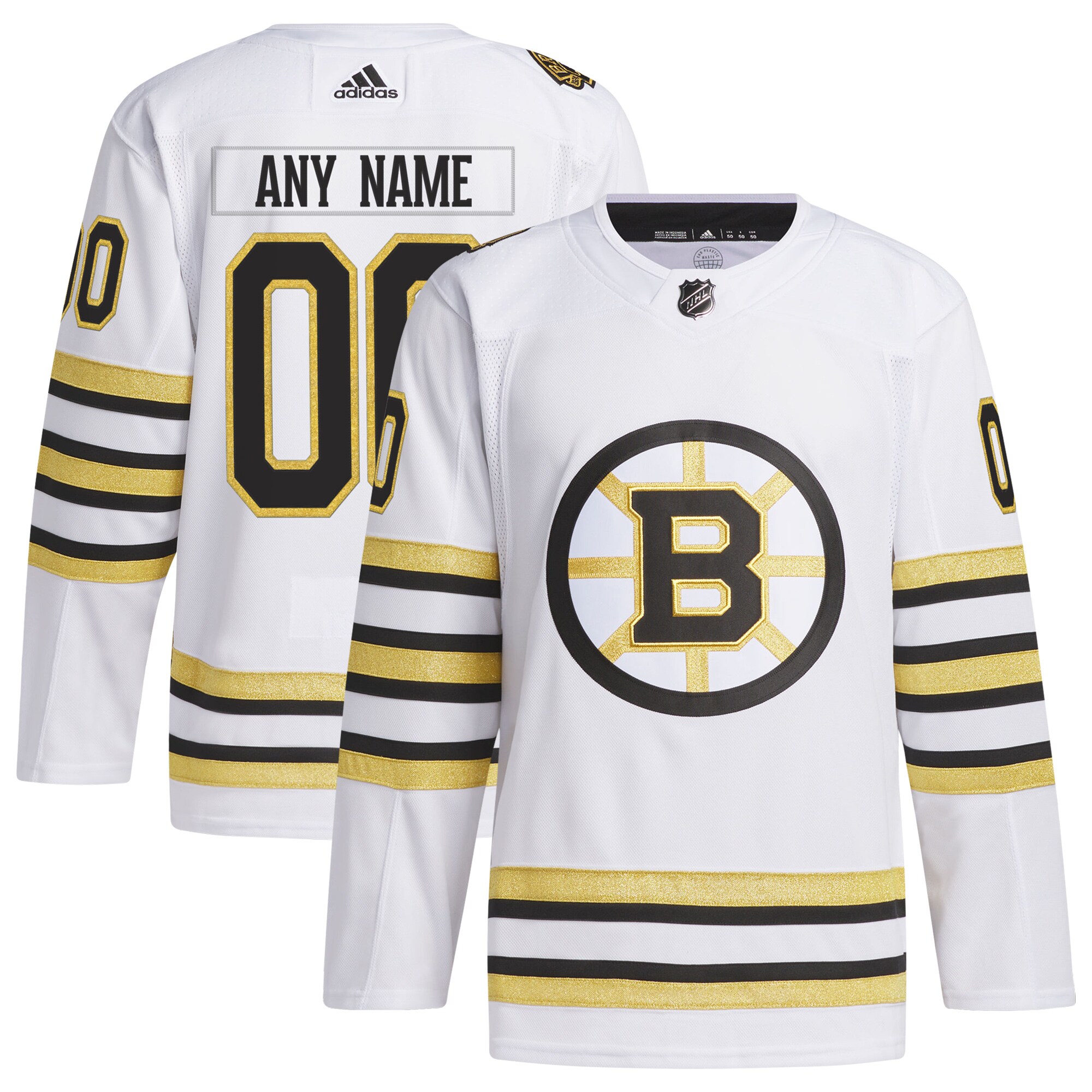 Boston Bruins adidas 100th Anniversary Primegreen Authentic Custom Jersey - White - vstockx