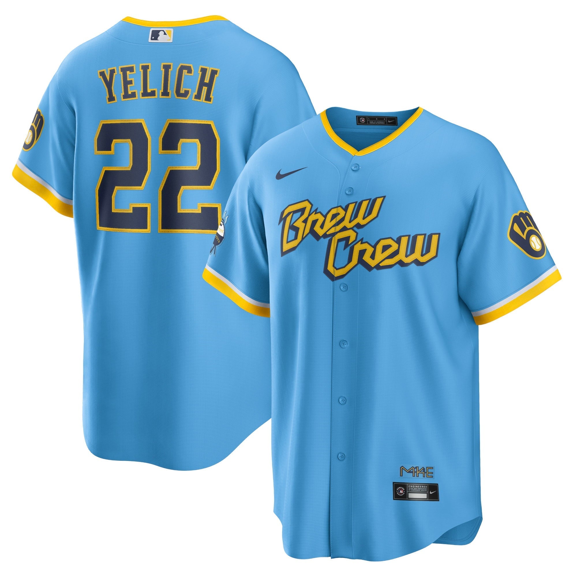 Men's Nike Christian Yelich Powder Blue Milwaukee Brewers 2022 City Connect Replica Player Jersey - vstockx