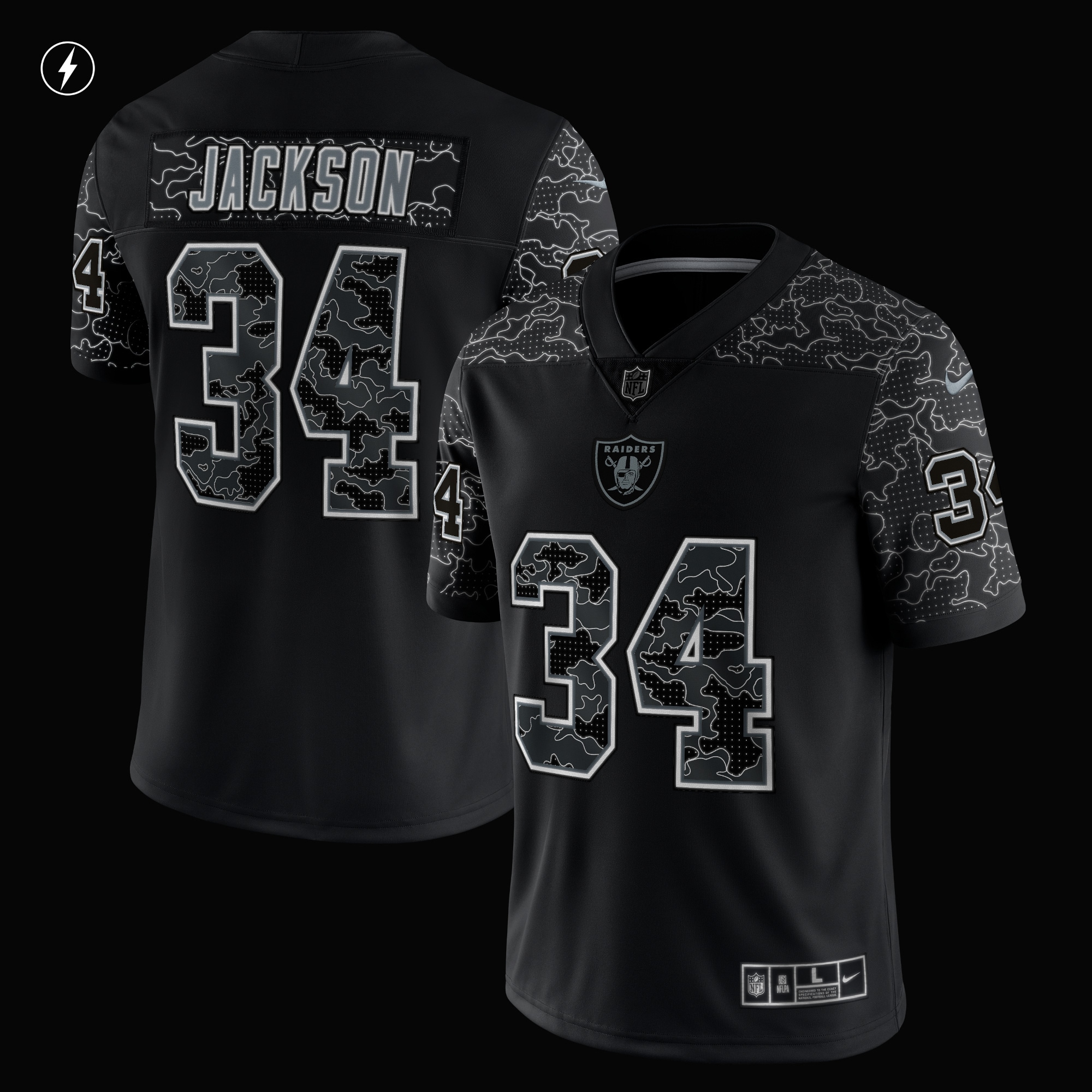 Bo Jackson Las Vegas Raiders Nike Retired Player RFLCTV Limited Jersey - Black - vstockx