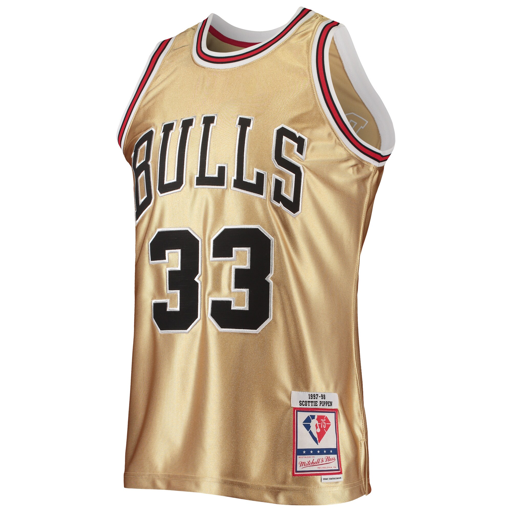 Scottie Pippen Chicago Bulls Mitchell & Ness 75th Anniversary 1997/98 Hardwood Classics Swingman Jersey - Gold - vstockx