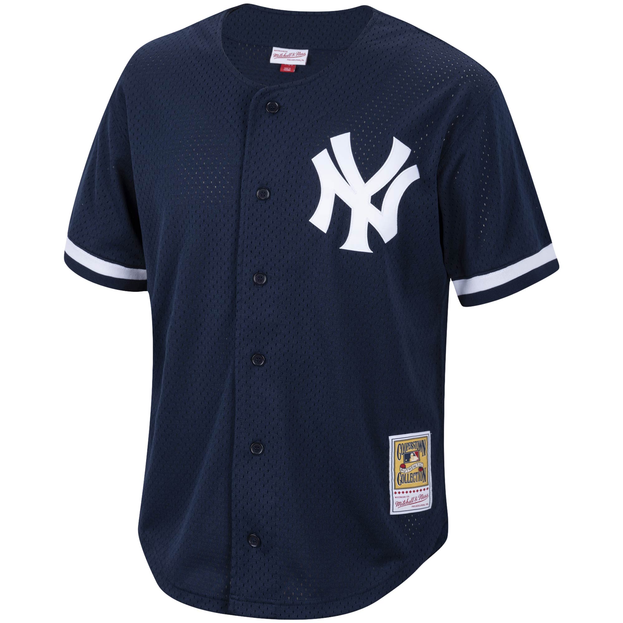 Reggie Jackson New York Yankees Mitchell & Ness Cooperstown Collection Mesh Batting Practice Button-Up Jersey - Navy - vstockx