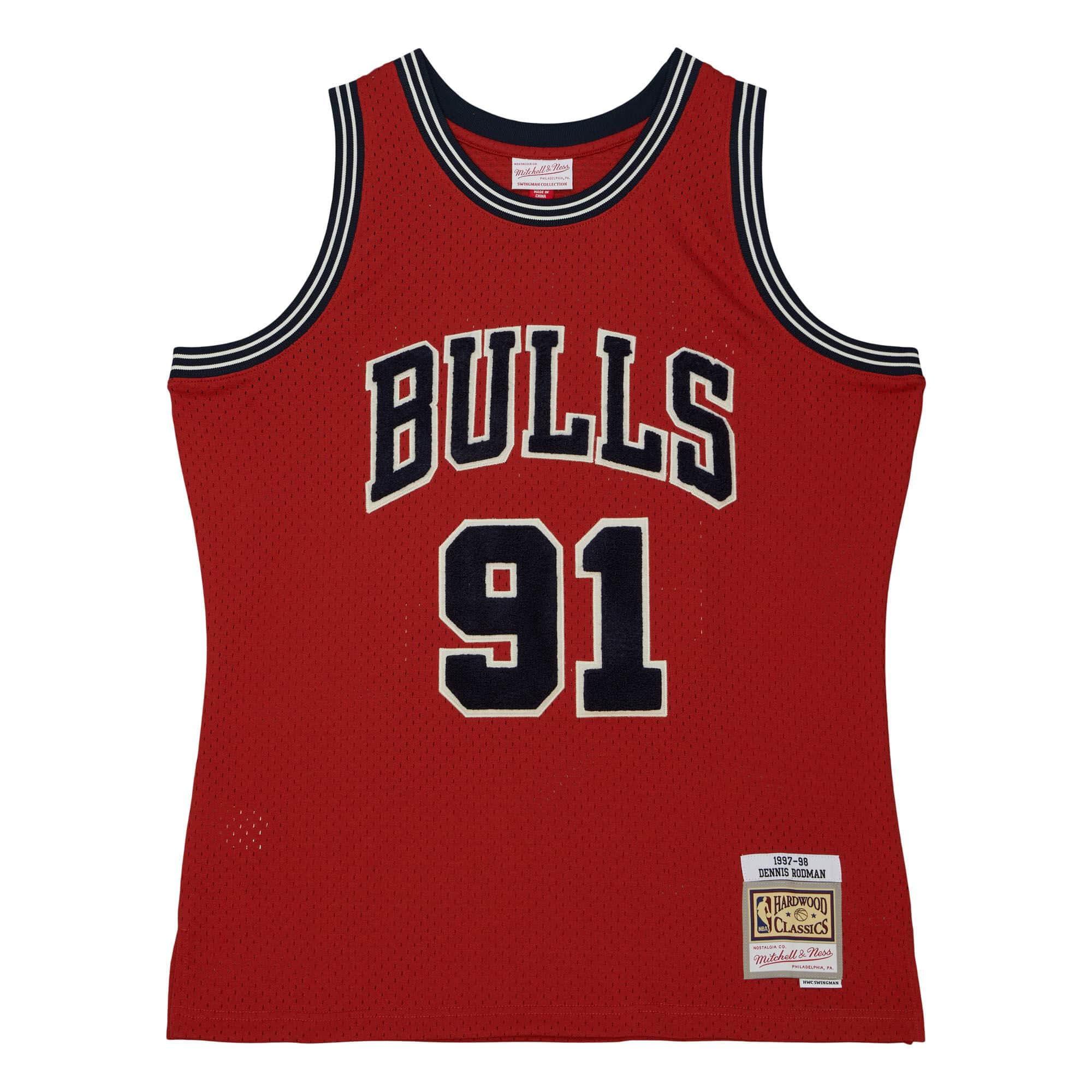 Off Court Chenille Swingman Dennis Rodman Chicago Bulls 1997-98 Jersey - vstockx