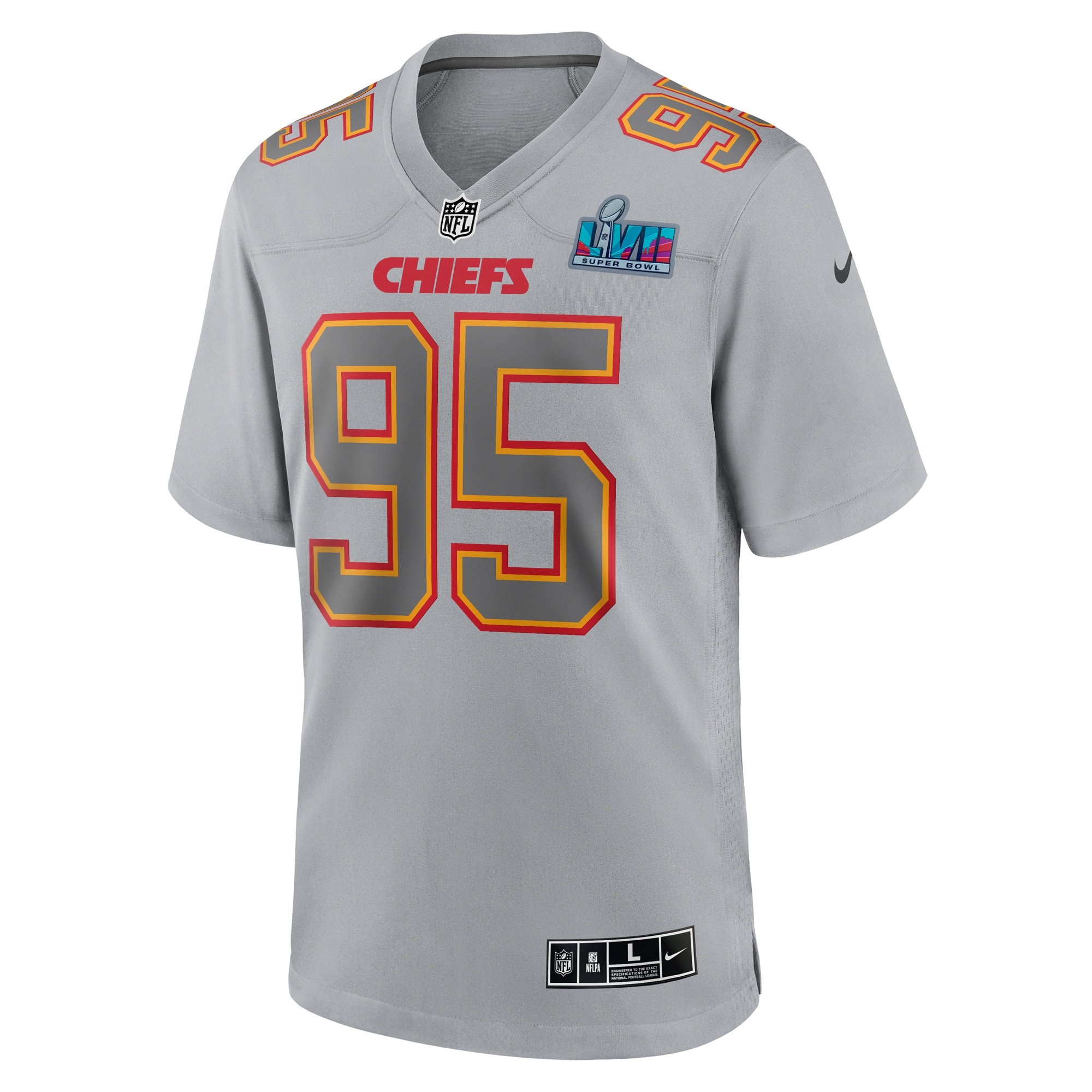 Chris Jones Kansas City Chiefs Nike Super Bowl LVII Patch Atmosphere Fashion Game Jersey - Gray - vstockx