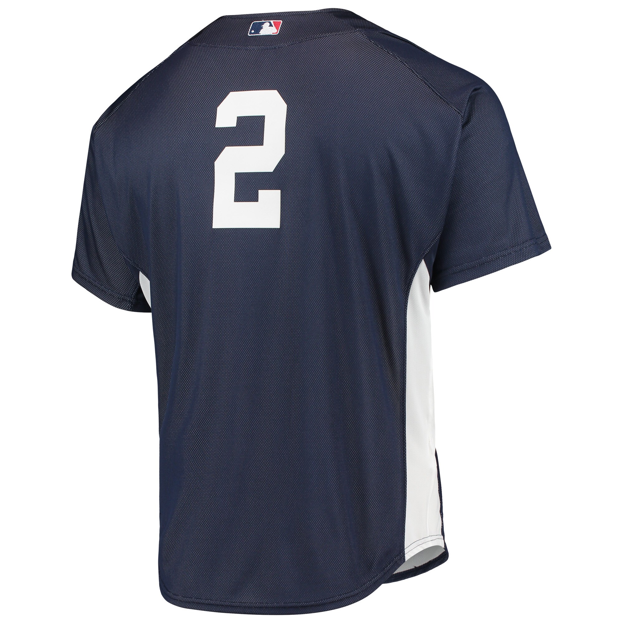 Derek Jeter New York Yankees Mitchell & Ness Cooperstown Collection Mesh Batting Practice Button-Up Jersey - Navy - vstockx