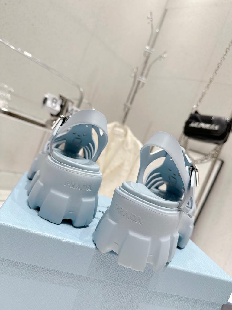 Prada Monolith Foam Rubber 55mm Sandals Light Blue - vstockx