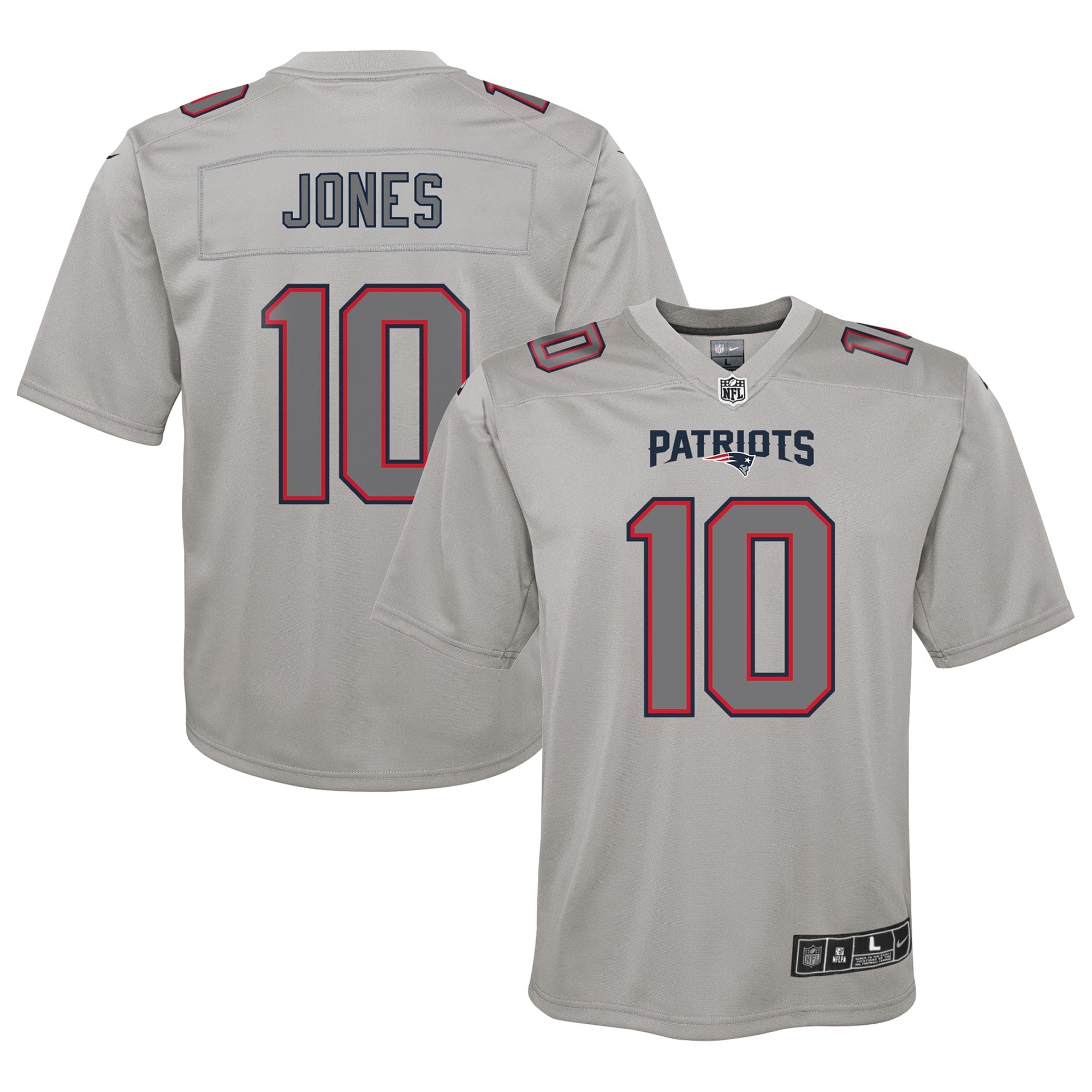 Youth Nike Mac Jones Gray New England Patriots Atmosphere Fashion Game Jersey - vstockx