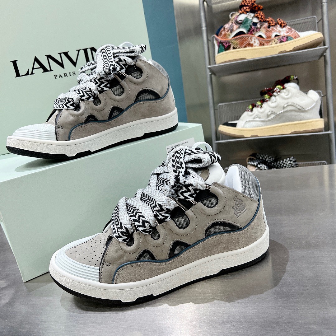Lanvin Men's Gray Curb Sneakers In Suede And Leather - vstockx