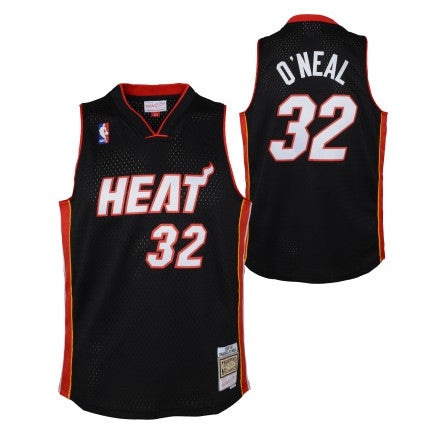 Youth Miami Heat Shaquille O'neal Mitchell & Ness Black Hardwood Classics Jersey - vstockx