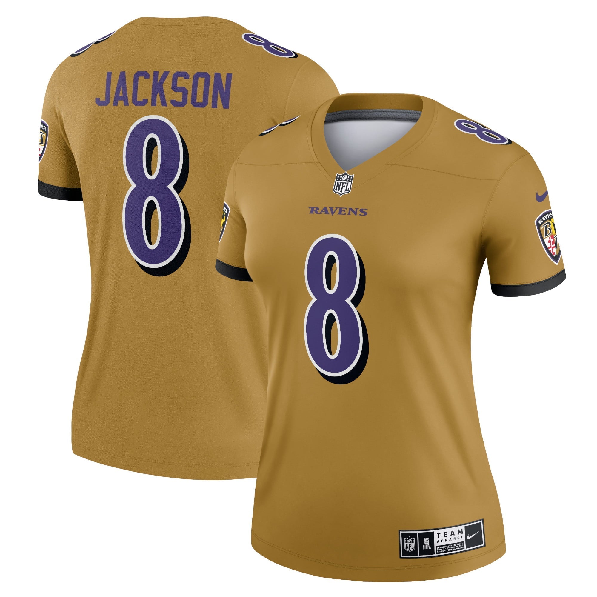Women's Nike Lamar Jackson Gold Baltimore Ravens Inverted Legend Jersey - vstockx
