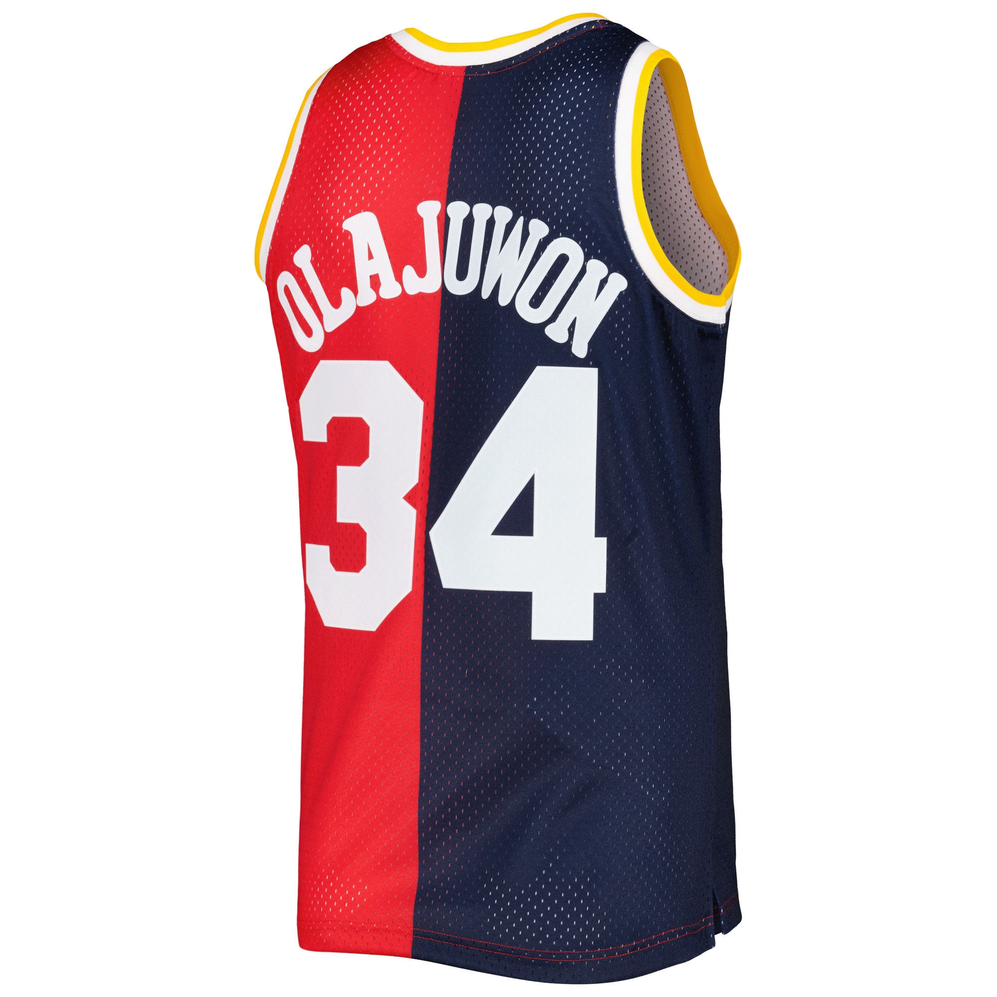 Hakeem Olajuwon Houston Rockets Mitchell & Ness Hardwood Classics 1993/94 Split Swingman Jersey - Navy/Red - vstockx