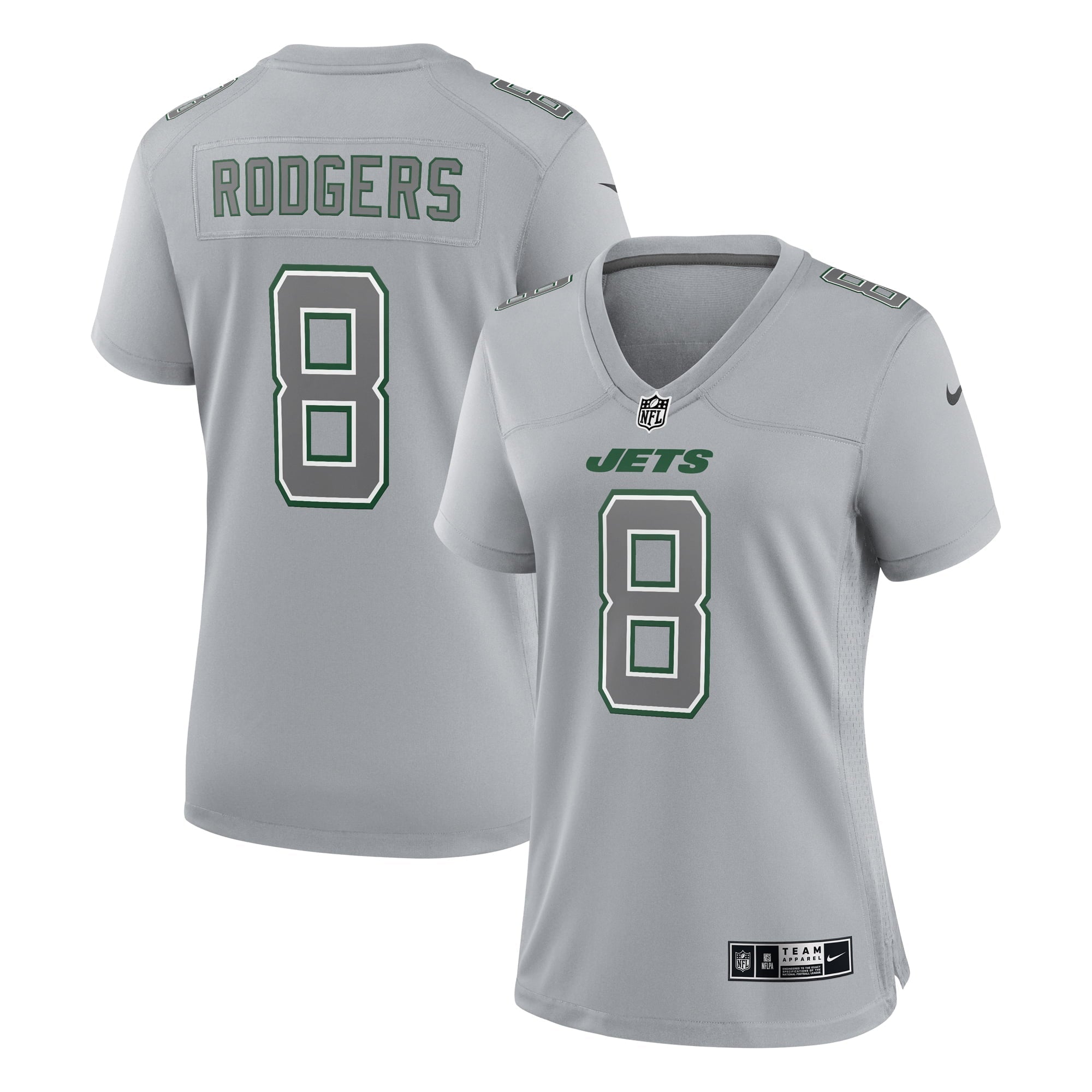 Women's Nike Aaron Rodgers Heather Gray New York Jets Atmosphere Fashion Game Jersey - vstockx