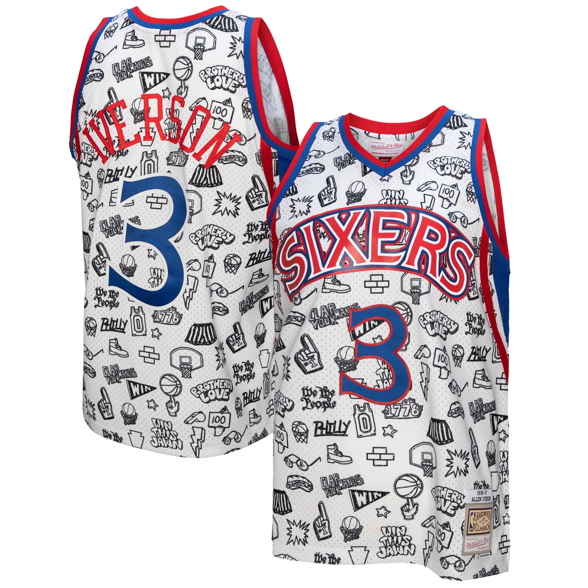 Allen Iverson Philadelphia 76ers Mitchell & Ness 1996/97 Swingman Jersey - White - vstockx