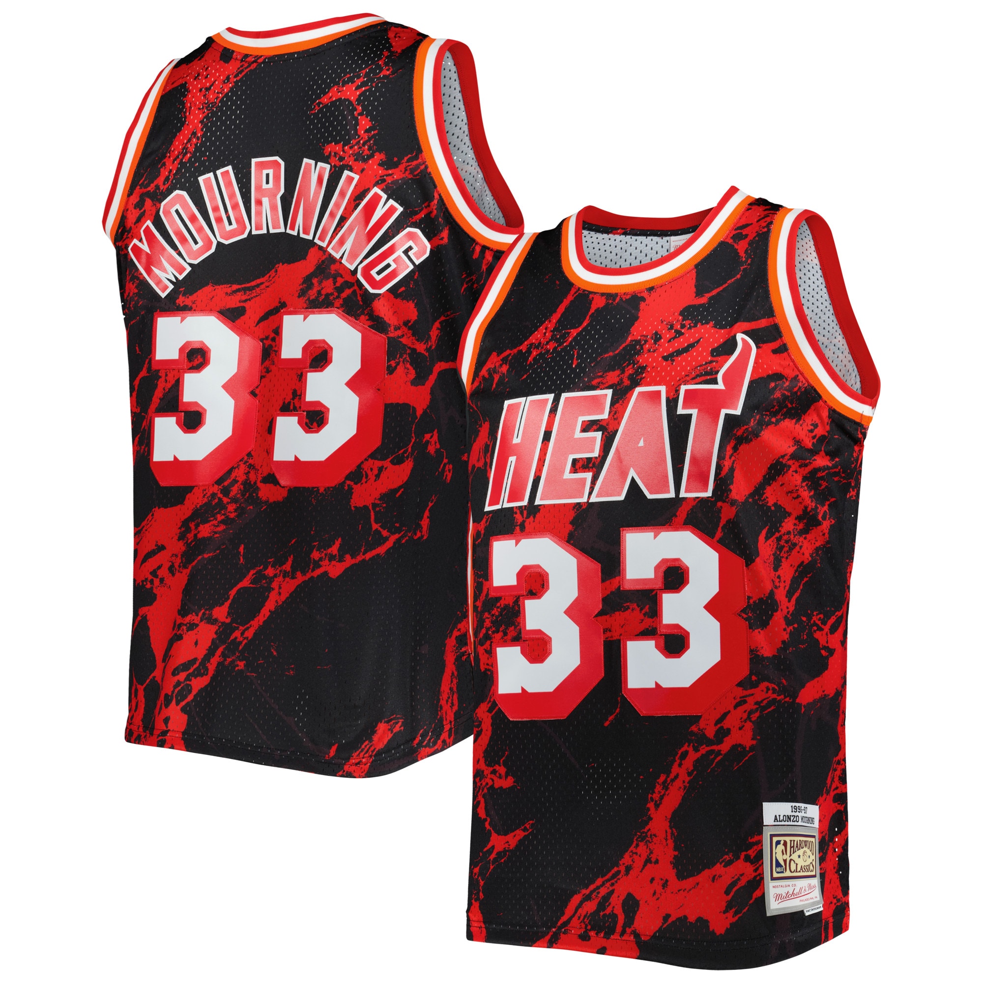 Alonzo Mourning Miami Heat Mitchell & Ness 1996/97 Hardwood Classics Marble Swingman Jersey - Black - vstockx